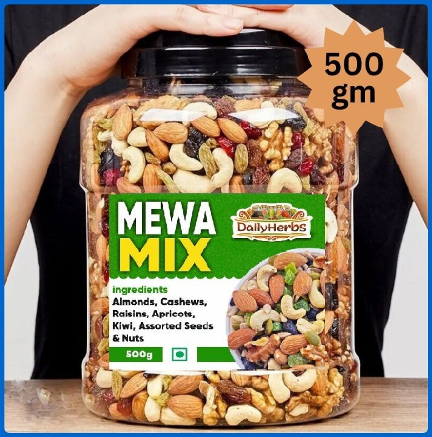 Image of DAILYHERBS Mix Dry Fruit | Mewa Mix | | A+ Almonds, Cashews, Raisins, Apricots, Assorted Seeds & Nuts (1 x 500 g)