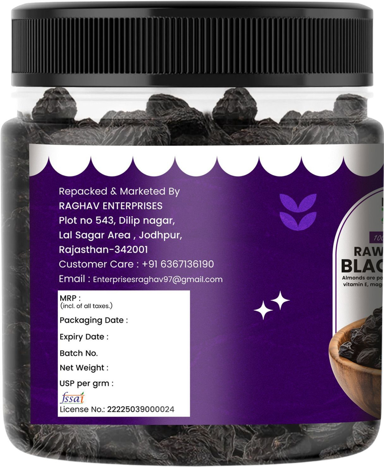 Image of NUTRI ZAIKA Black Raisins | Kali Kishmish | Sweet & Juicy Dry Fruit | Iron Rich Raisins