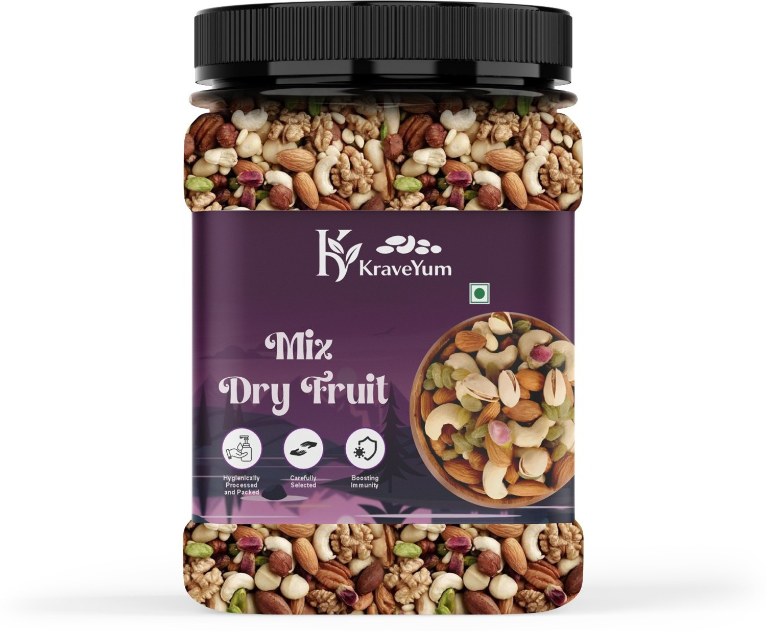 Image of KraveYum Healthy Mix Dry Fruits | Nutrient Rich, Energy Boosting Snack - Almonds, Cashews, Pistachios, Dates, Walnuts, Raisins
