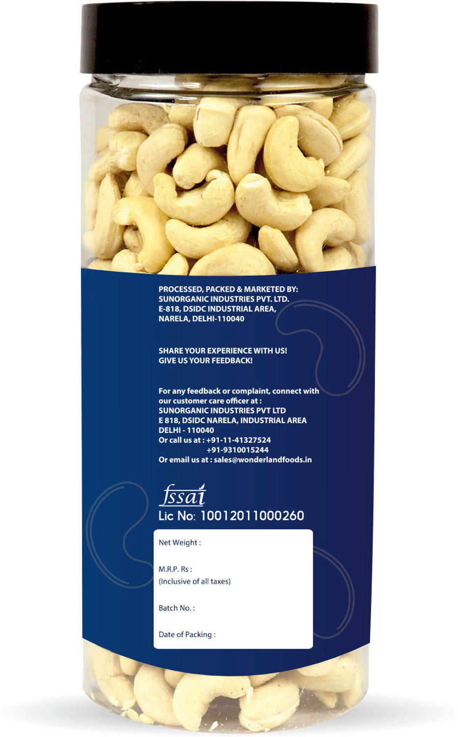 Image of WONDERLAND Foods Plain (Pack of 2 - 450g each) Raw Cashews