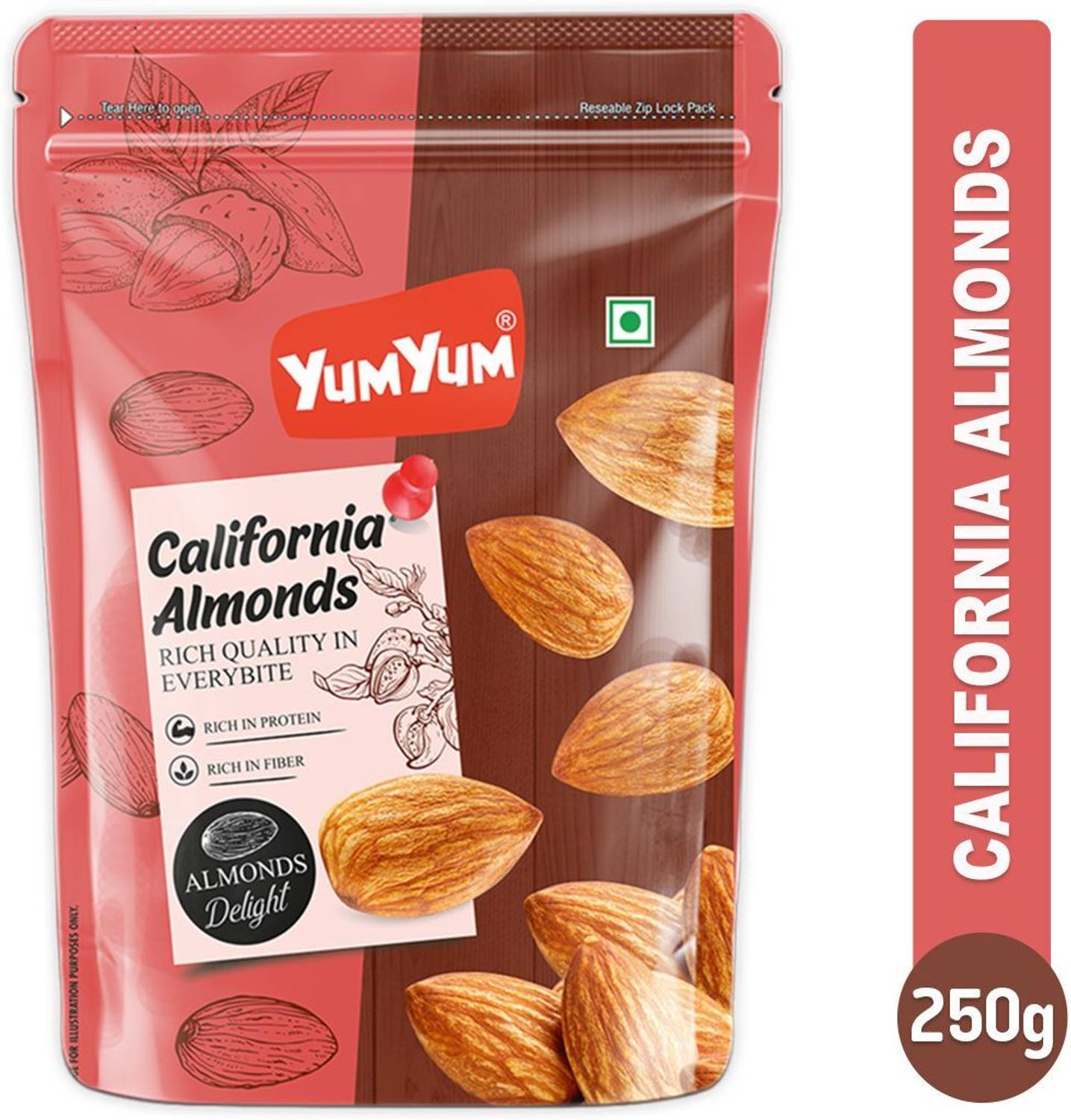 YUM YUM California Almonds (Badam) - 250gm Almonds