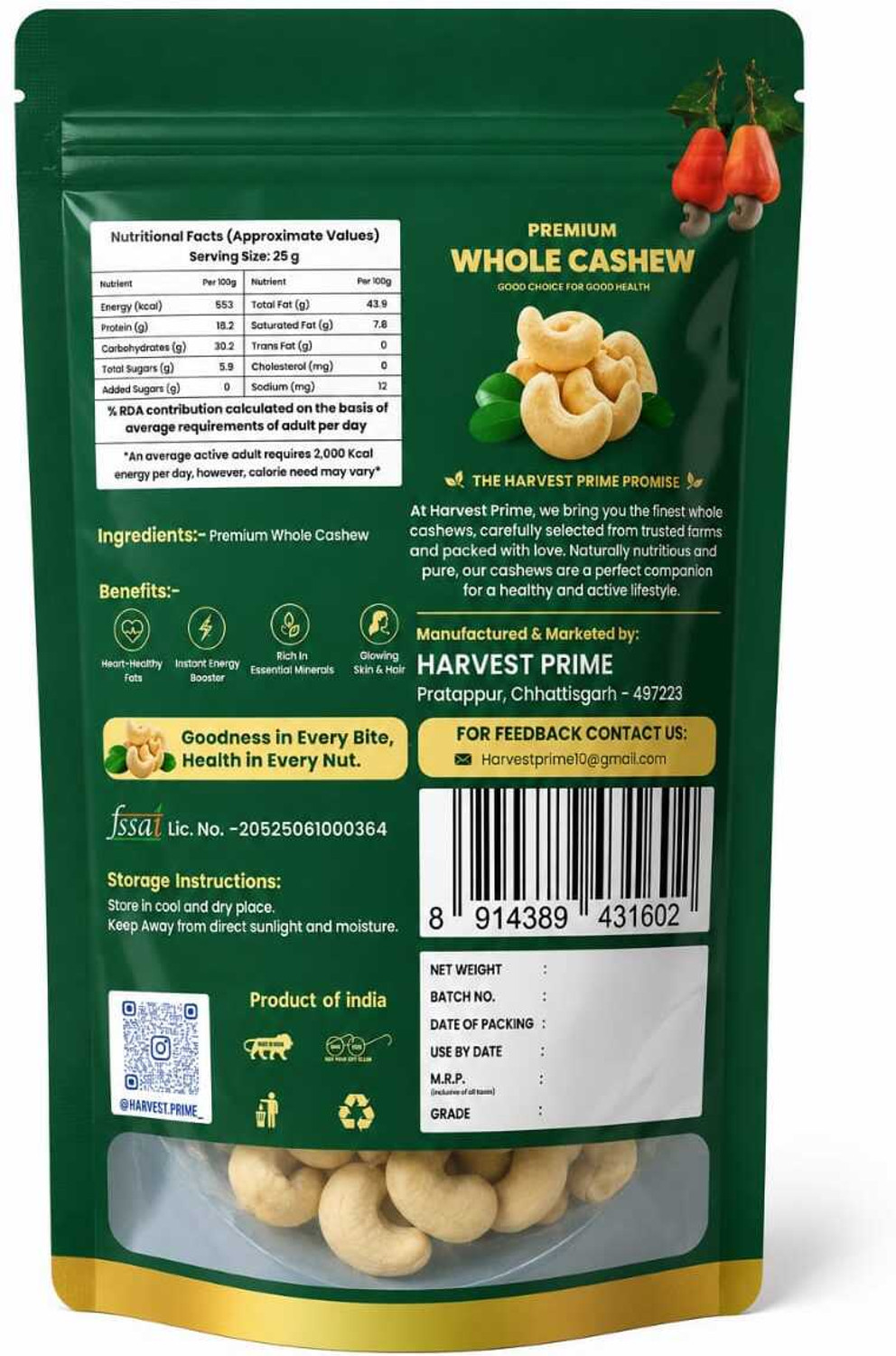 Image of HARVEST PRIME Cashew Nuts Premium Quality Cashews