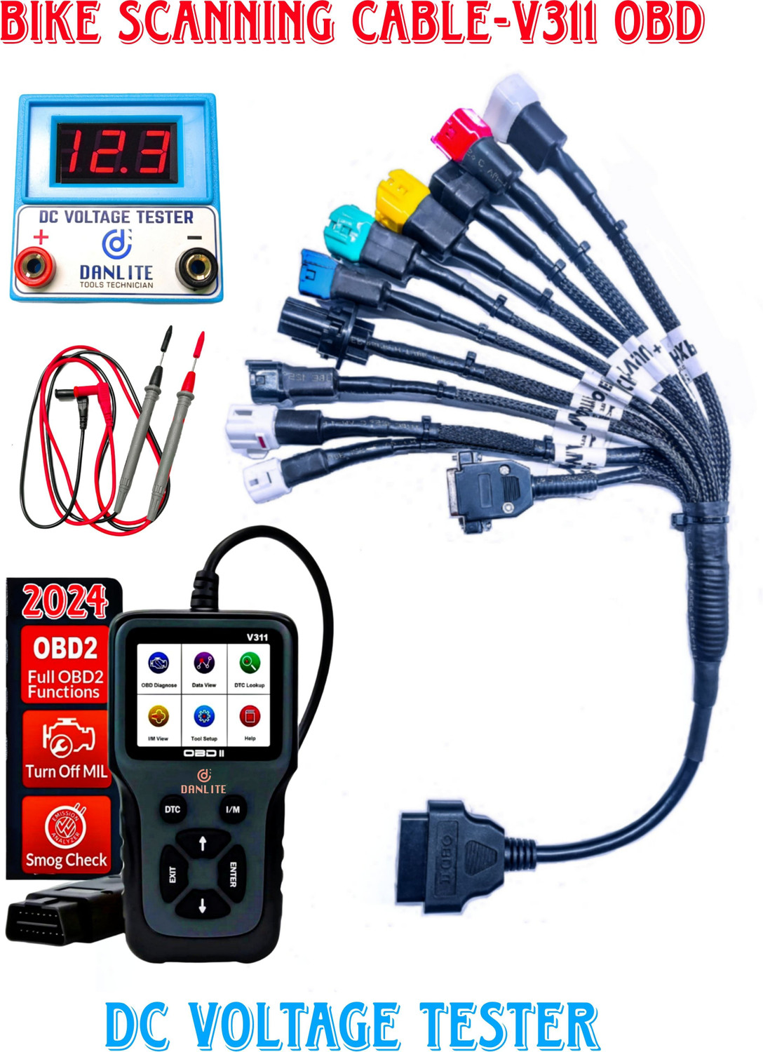Image of DANLITE TOOLS AND TECHNICIAN V311 Scanner and All BS6 Bike Universal Cable Free Continuity Tester OBD Interface