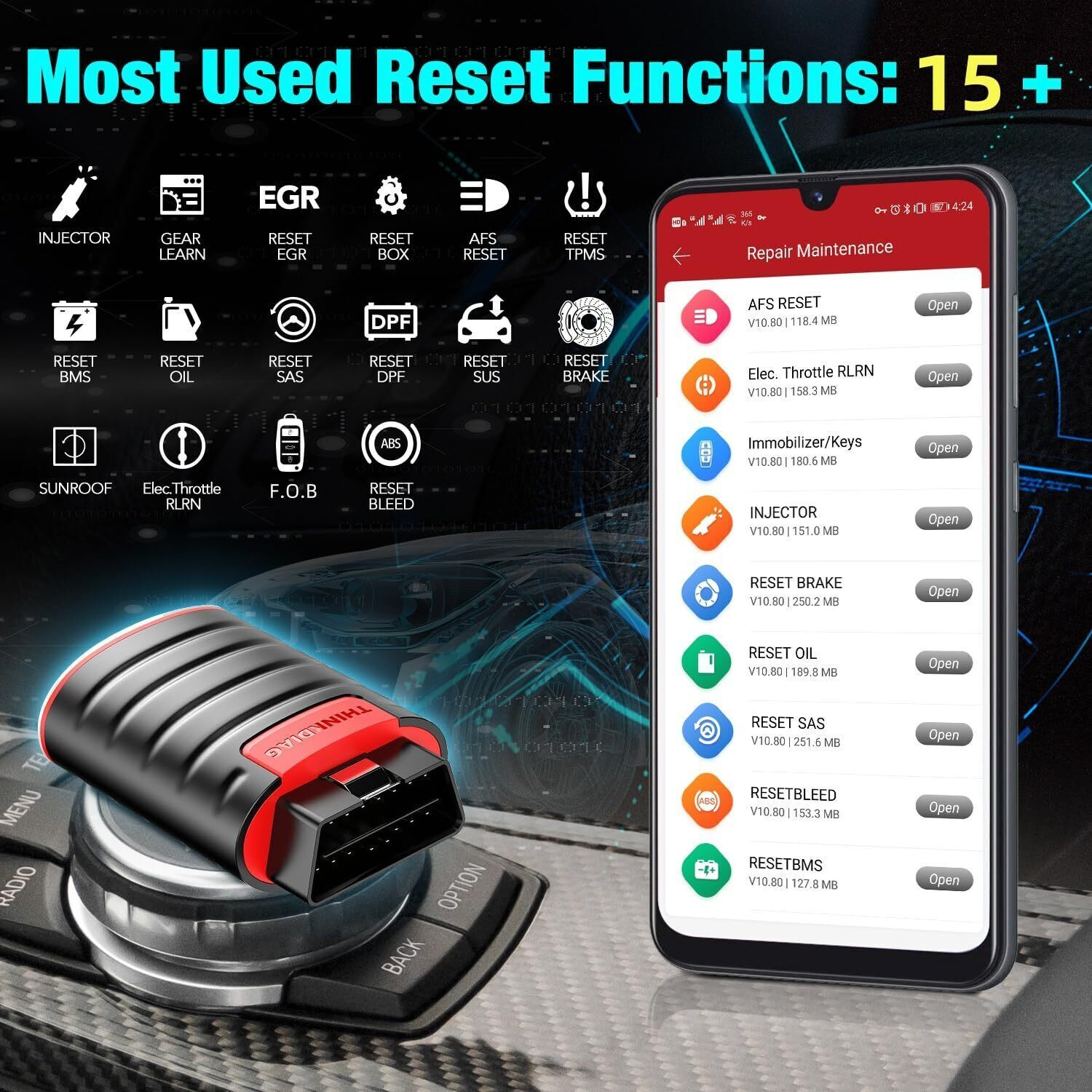 Image of XPR3SS THINKDIAG OBD2 Diagnostic Scanner+Extension Cord 15+ Reset Function Free 1 Year OBD Reader