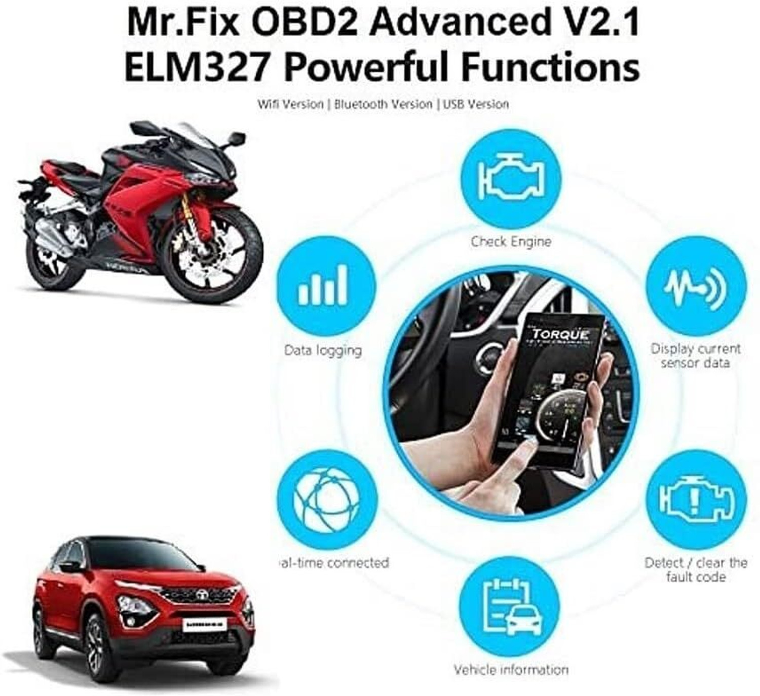 Image of Mr fix OBD2 Scanner OBDII Car Bluetooth Diagnostic Scan ELM327 Reader OBD Reader