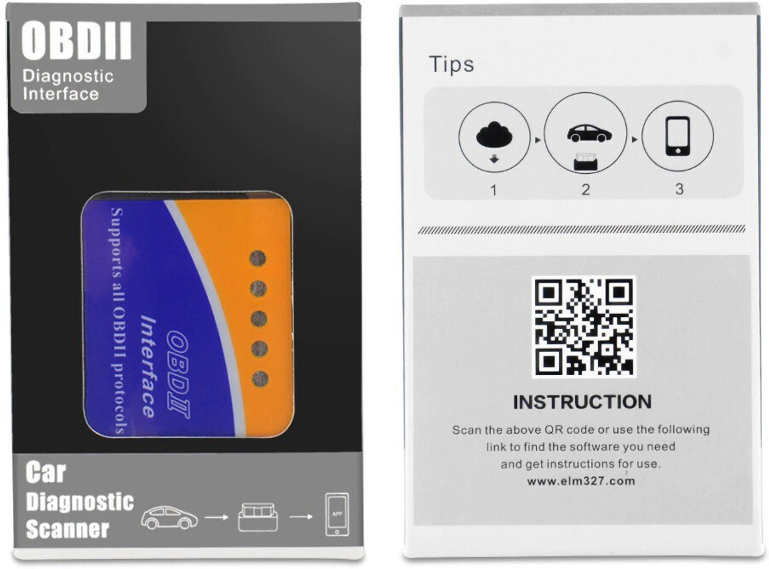 Image of RG ELM327 V 1.5 Bluetooth OBD-II scanner with advance barcode for easy installation OBD Interface