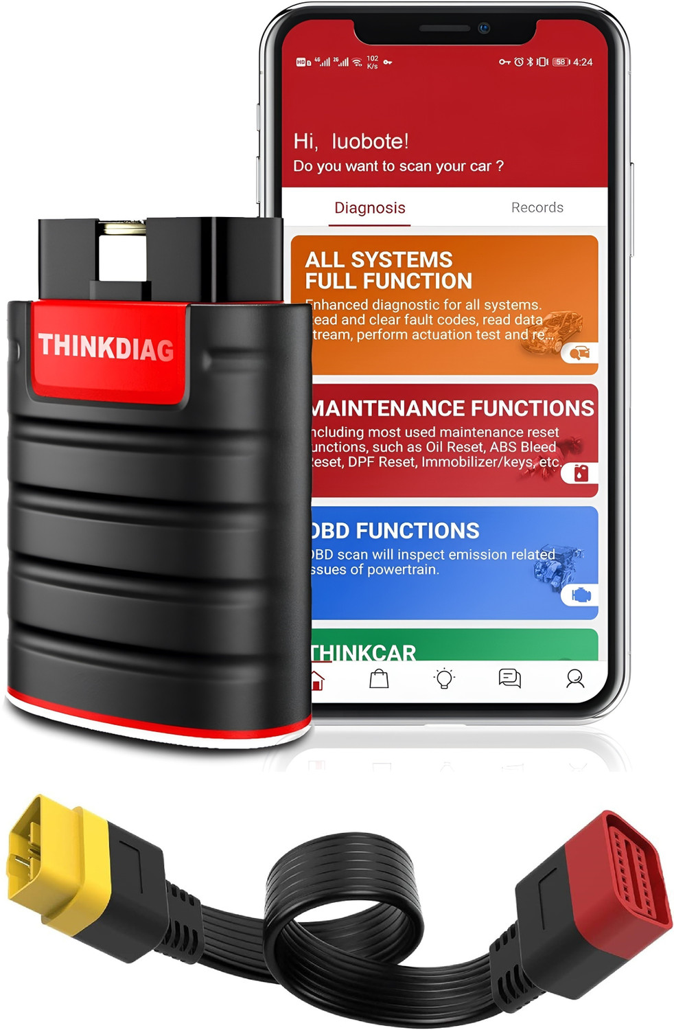 Image of XPR3SS THINKDIAG OBD2 Diagnostic Scanner+Extension Cord 15+ Reset Function Free 1 Year OBD Reader