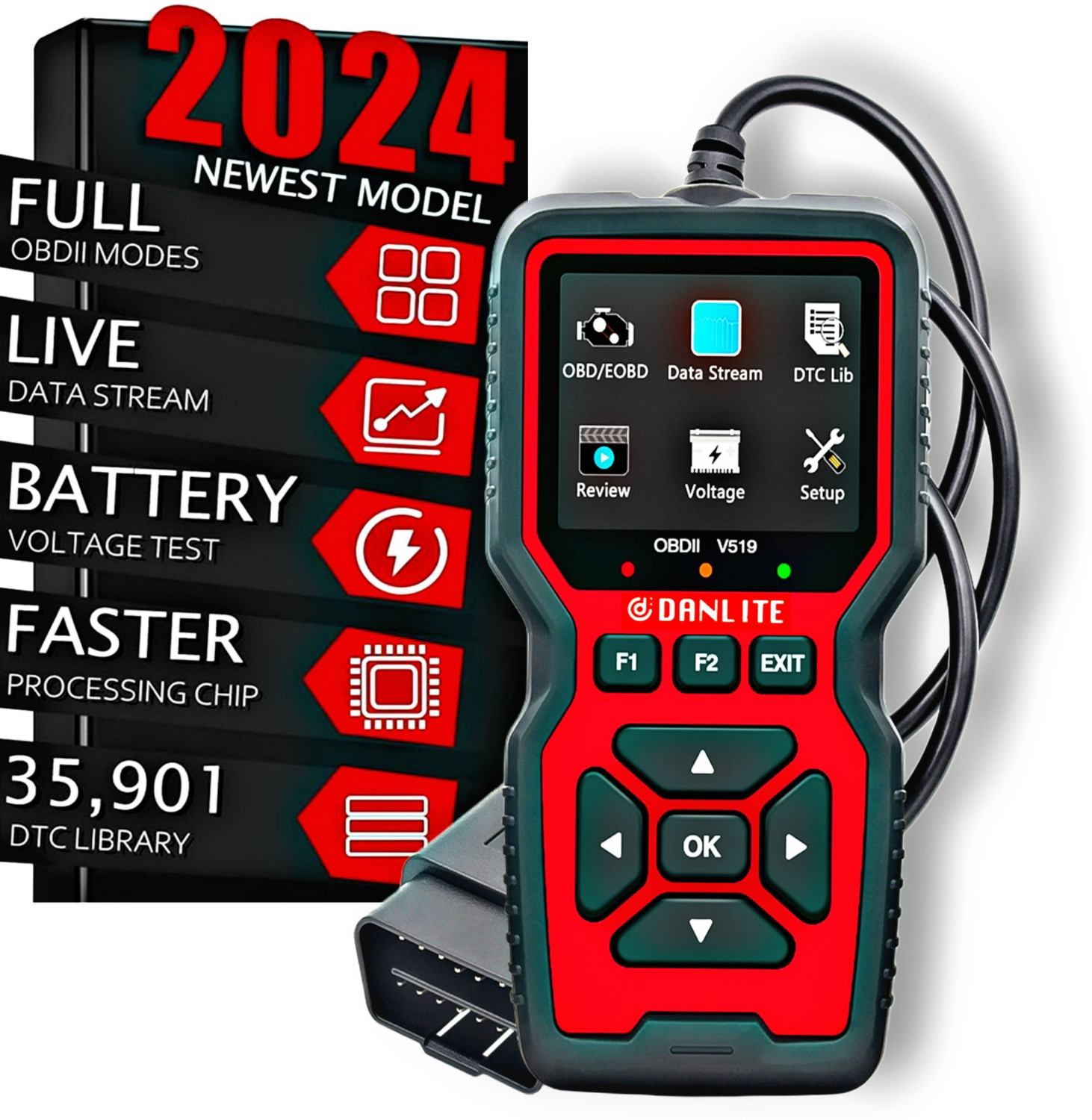 Image of DANLITE TOOLS AND TECHNICIAN Universal V519 OBD2 Scanner | Car Diagnostic Engine Code Reader OBD Reader