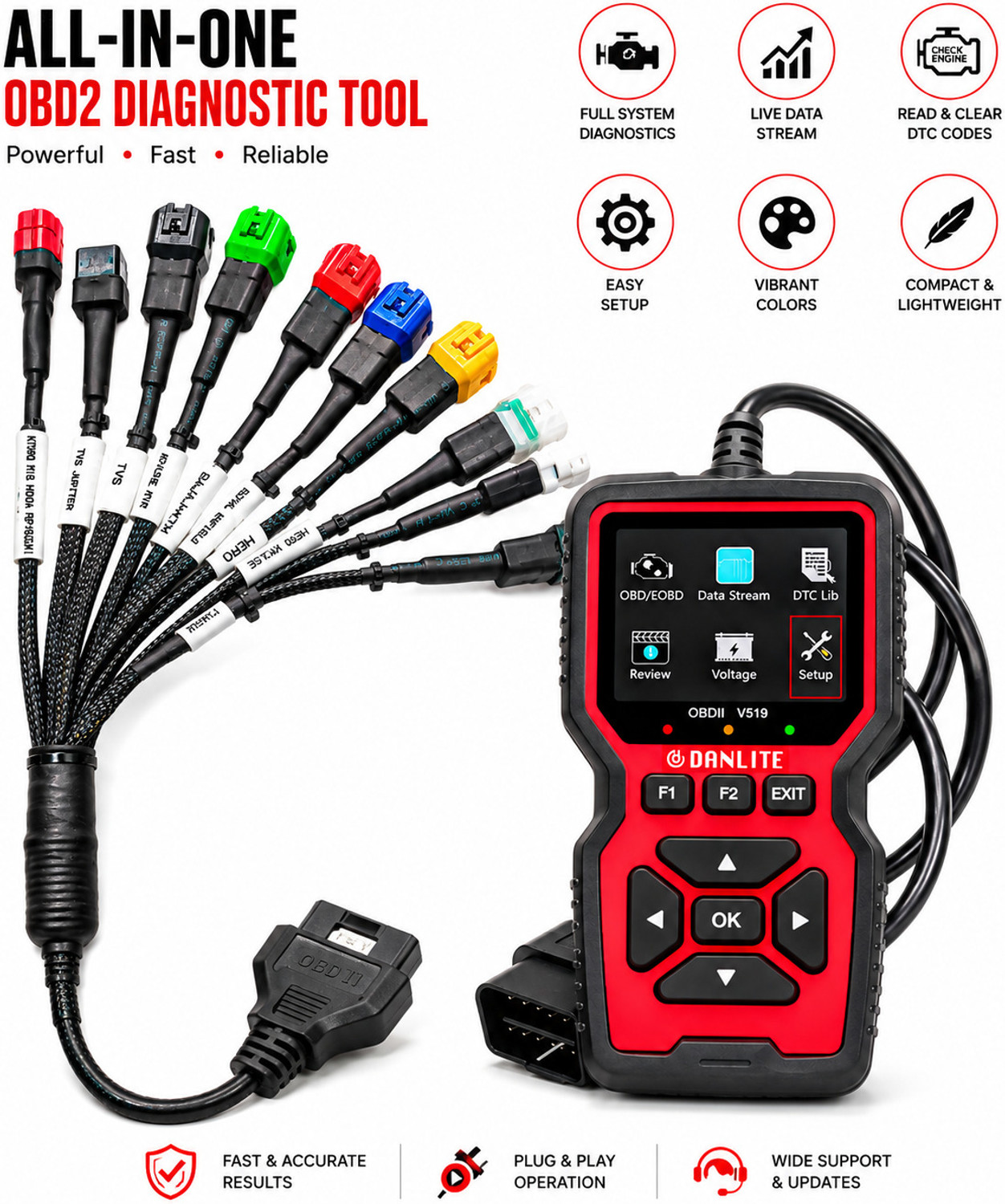 Image of DANLITE TOOLS AND TECHNICIAN Universal V519 OBD2 Scanner | Car Diagnostic Engine Code Reader OBD Reader