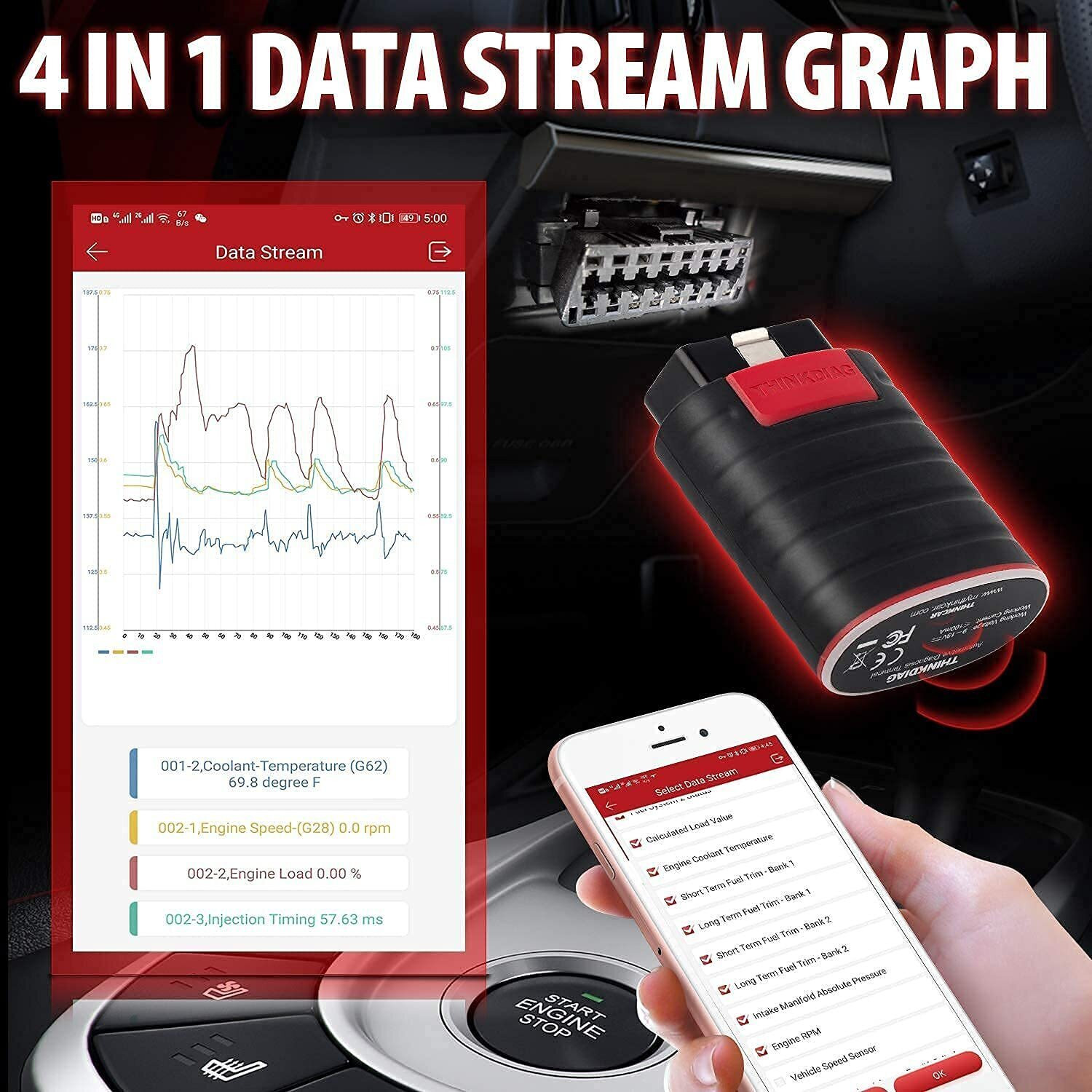 Image of XPR3SS THINKDIAG OBD2 Diagnostic Scanner+Extension Cord 15+ Reset Function Free 1 Year OBD Reader