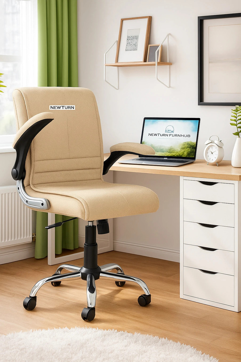 Image of Newturn MAXSON Mid Soft Jute Fabric work from Office /home chair with 1 Yrs Parts Wrty Jute Office Adjustable Arm Chair