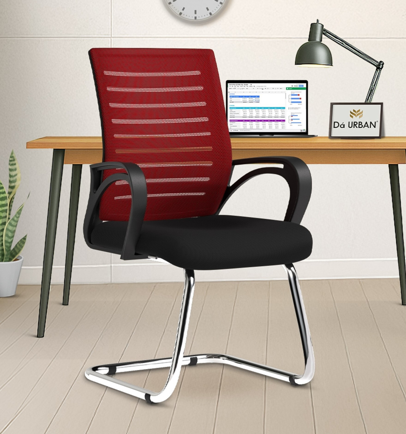 Image of Da URBAN Tulip Red Mesh Mid Back | Ergonomic | Heavy Duty Frame | Study Chair | Mesh Office Visitor Chair
