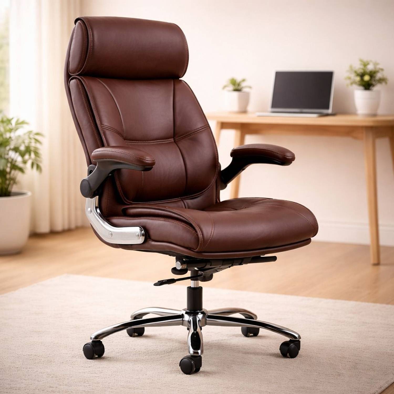 Oakcraft High back leather chair| 120kg Weight Capacity | Metal