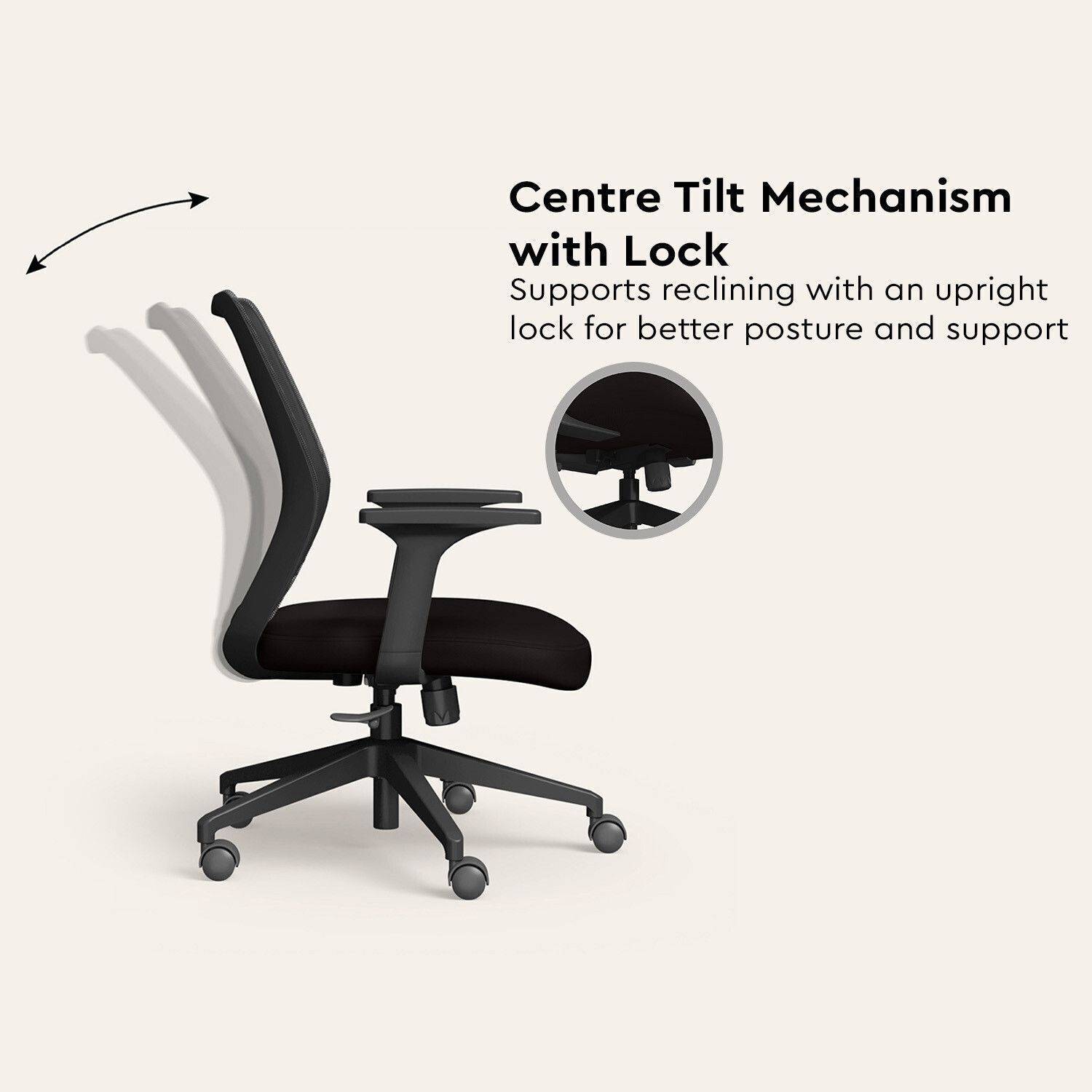Interio by Godrej Curv Wide Back Fabric Office Arm Chair Black - Image 4