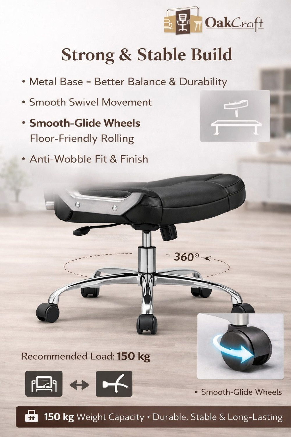 Image of Oakcraft Medium Back Revolving Leatherette Office Executive Chair