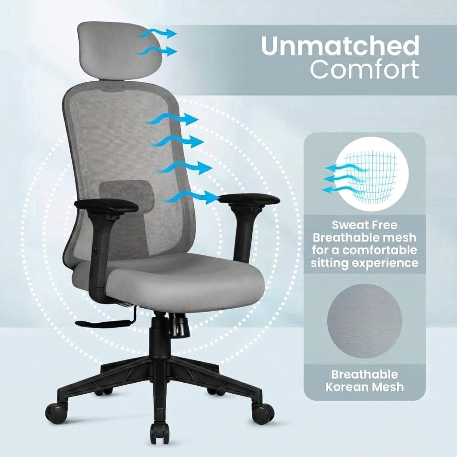 Image of ASTRIDE Mavic High Back Ergonomic Office Chair|2D Soft Armrest|BIS Certified Mesh Office Adjustable Arm Chair