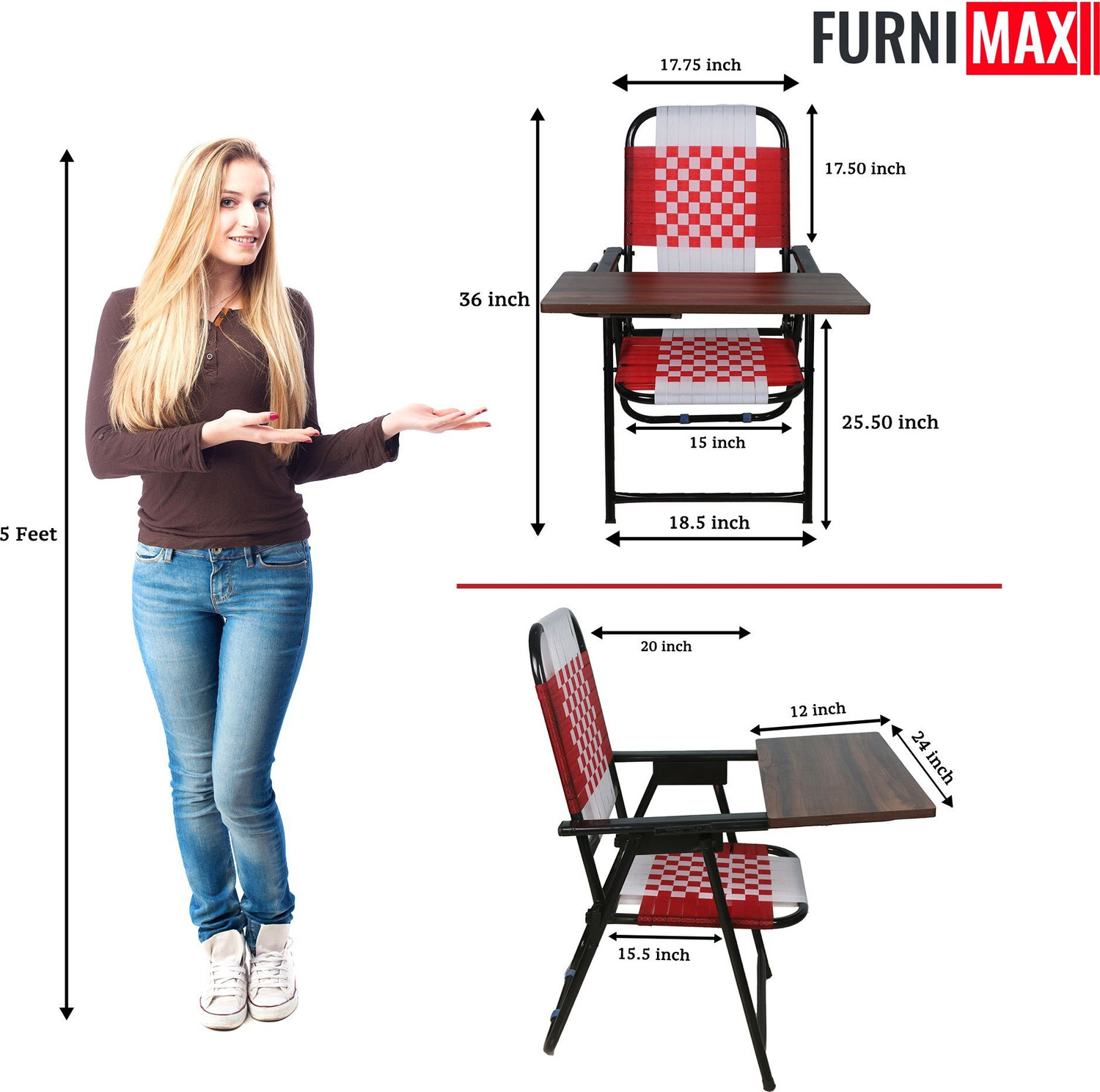 Image of NEXOR Folding Study Chair Nylon Heavyduty Niwar Patta Strips & Adjustable Writing Pad Nylon Study Folding Chair