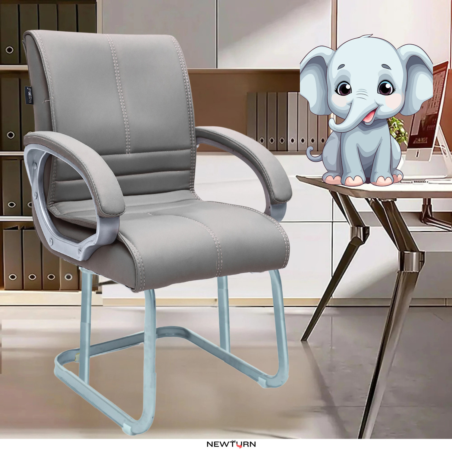 Image of Newturn Maxson Heavy duty Cushion office fixed visitor chair Synthetic Office Visitor Chair