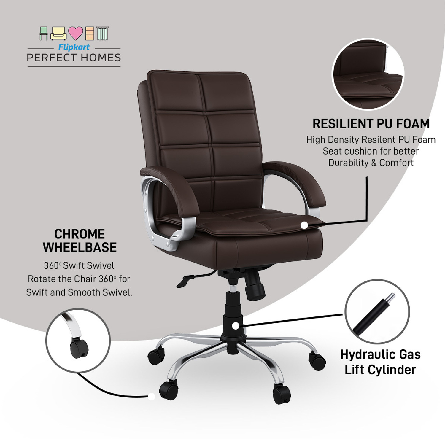 Image of Flipkart Perfect Homes LEO Leatherette Office Executive Chair