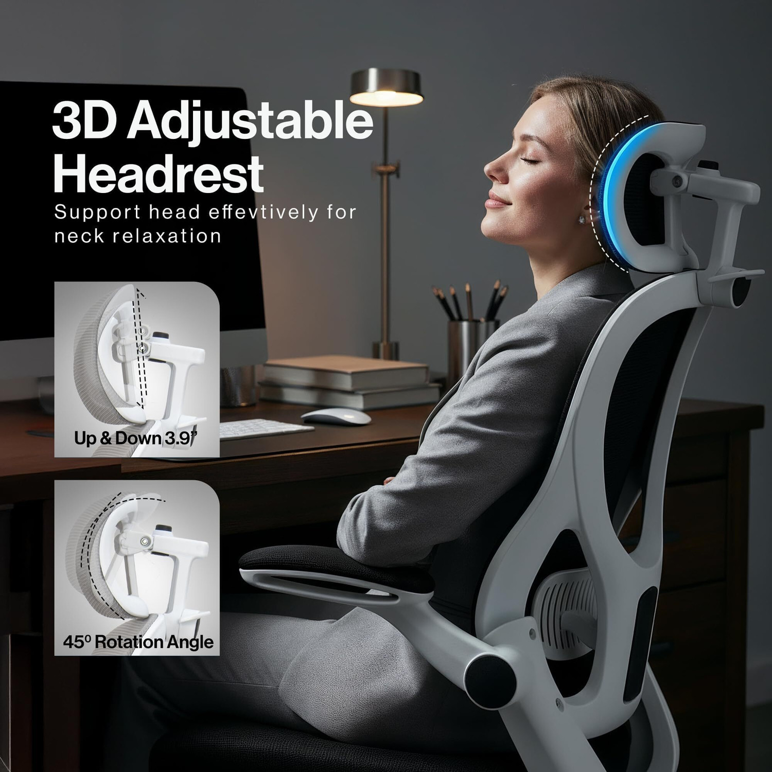 Image of Drogo Ergonomic Office Chair for Work from Home with Armrest, Headrest&Lumbar Support Mesh Office Adjustable Arm Chair