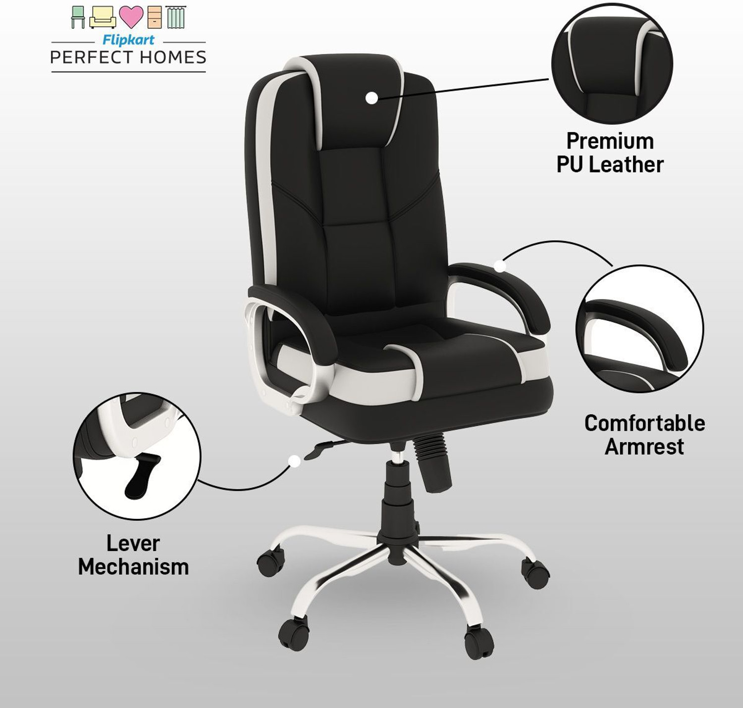 Image of Flipkart Perfect Homes Opulon High Back Leatherette Office Executive Chair Leatherette Office Executive Chair
