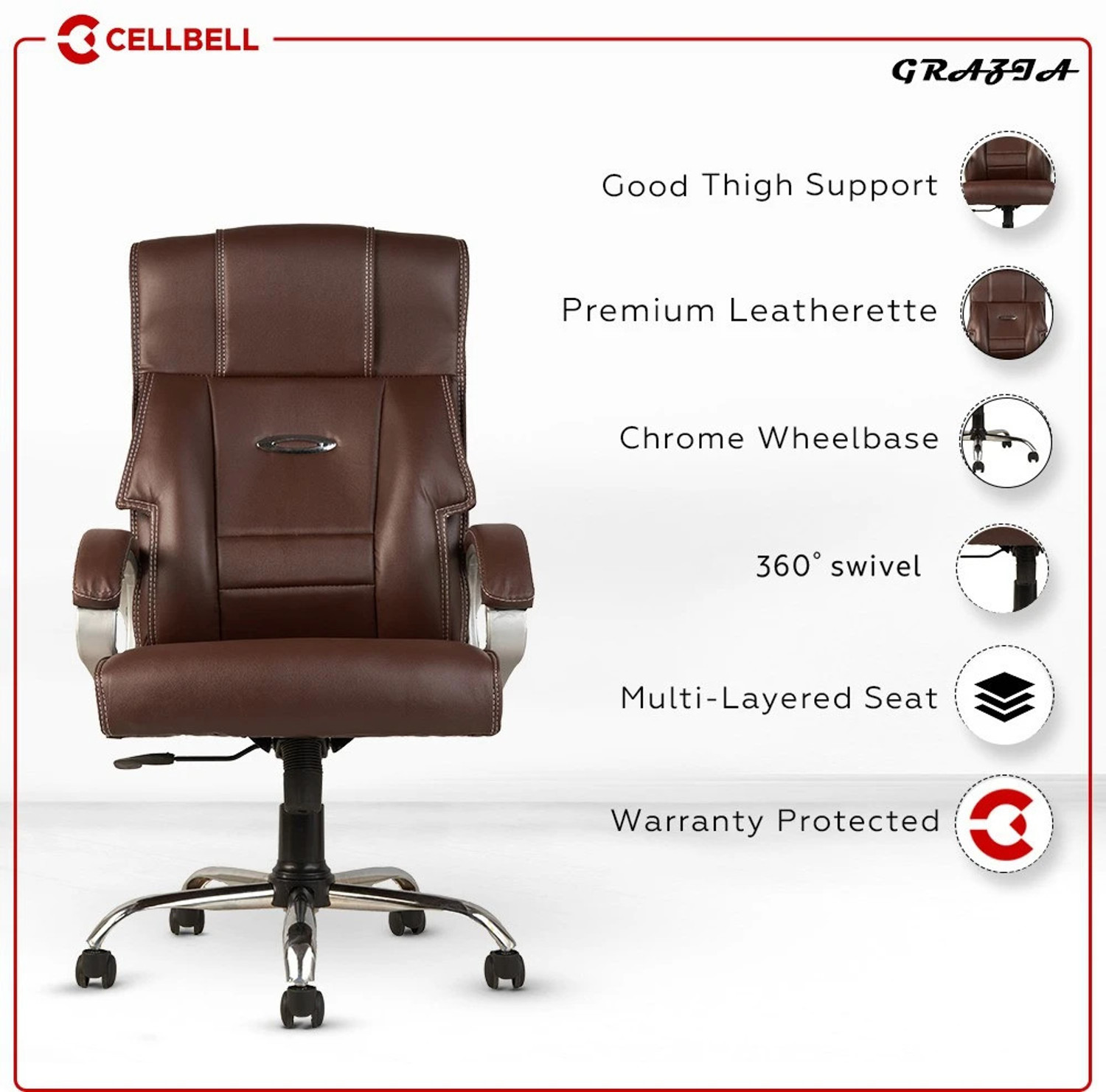 Image of CELLBELL Grazia C57 High Back Boss Chair Leatherette Office Executive Chair