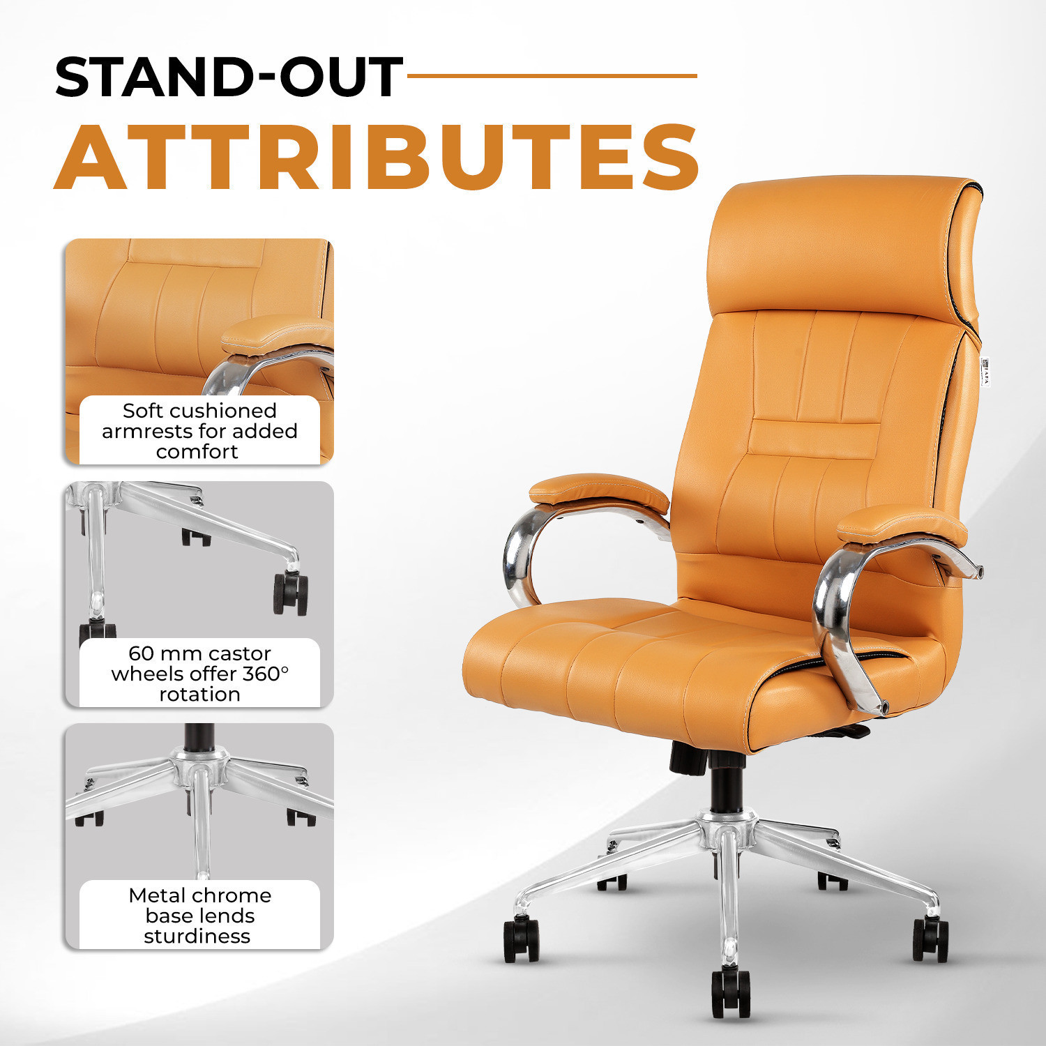 Image of IAFA Roxx High Back Ergonomic Boss Chair With Revolving Wheel Leatherette Office Executive Chair