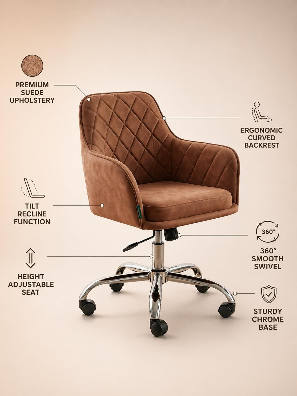 Image of RW REST WELL Luxury Revolving Chair for Office /Home|Modern Accent Armchair with Wheels| Fabric Office Arm Chair
