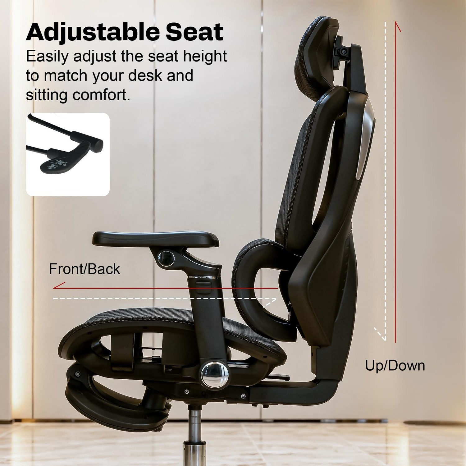 Image of Drogo Ergonomic Office Chair for Work from Home with 7D Armrest &Curved lumbar support Leather Office Executive Chair