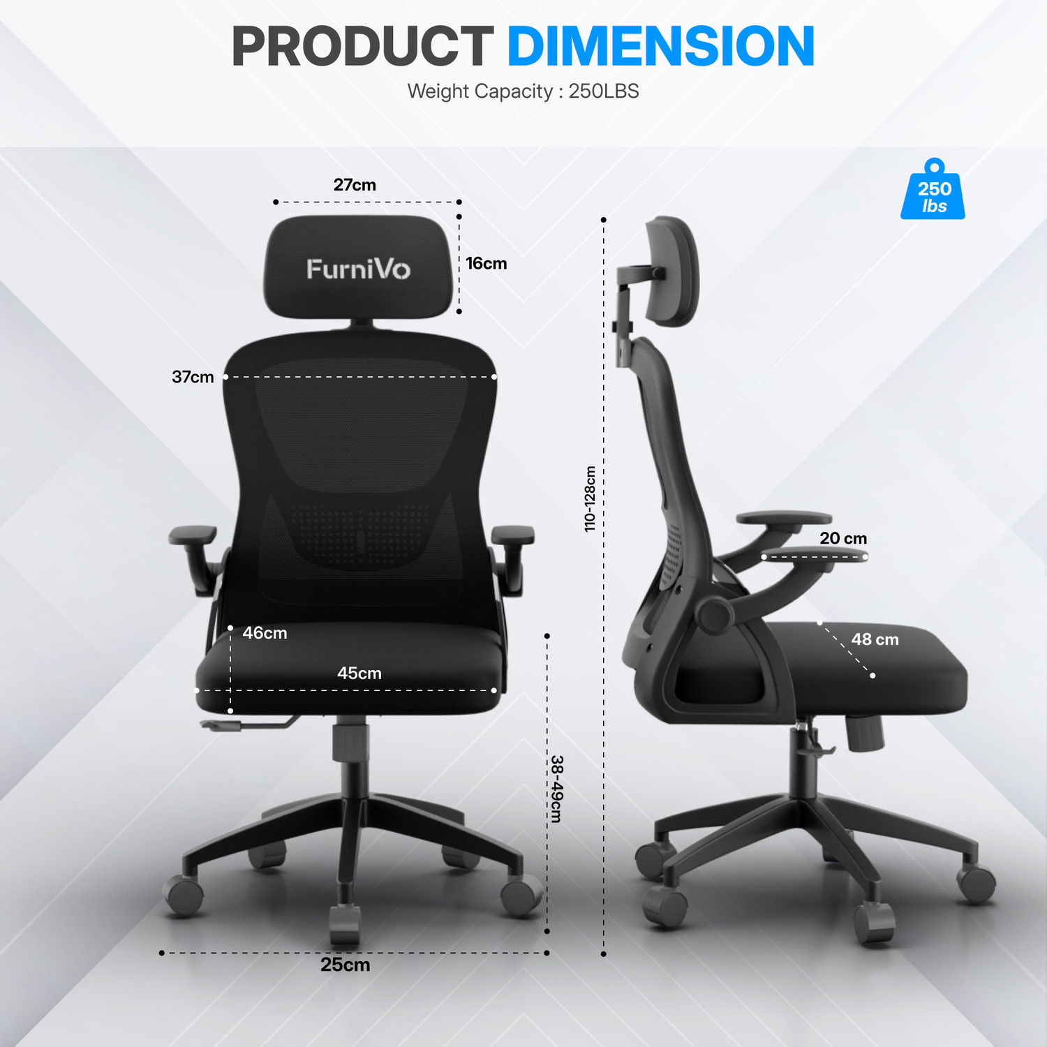 Image of FurniVo FurniVo Spark Ergonomic High Back Office Chair with 3D Adjustable Armrest, Mesh Office Adjustable Arm Chair