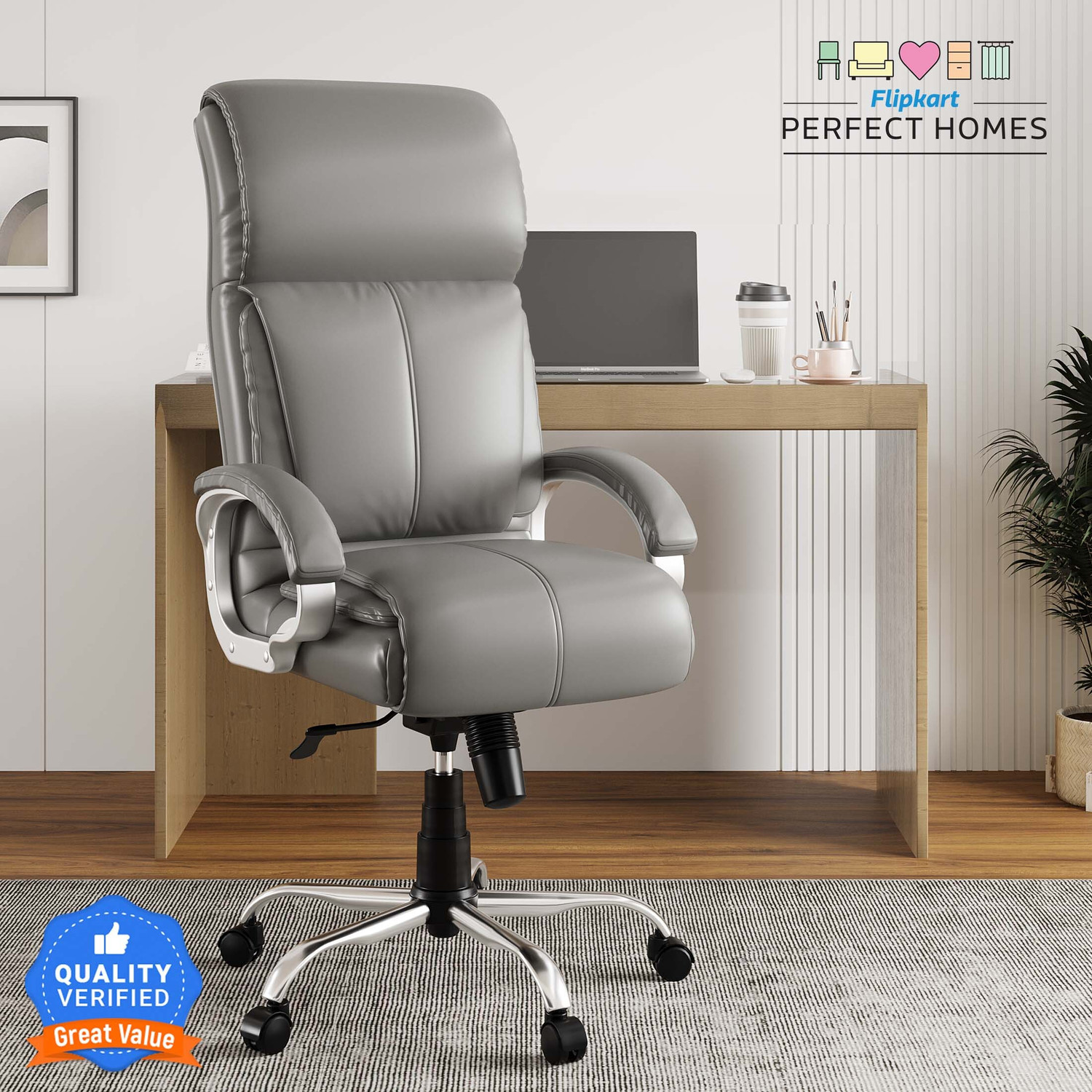 Image of Flipkart Perfect Homes Henry Split Leather Office Adjustable Arm Chair