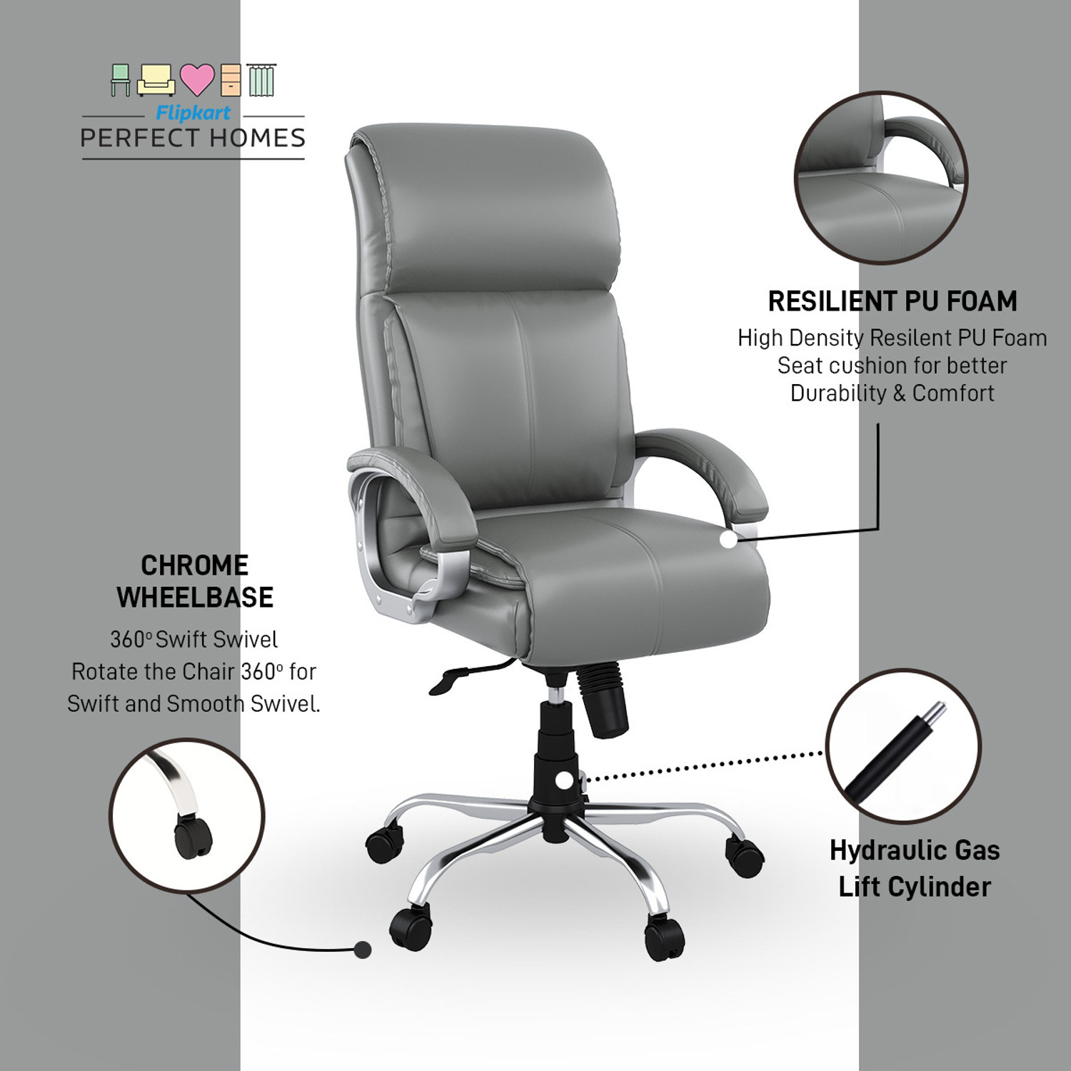 Image of Flipkart Perfect Homes Henry Split Leather Office Adjustable Arm Chair