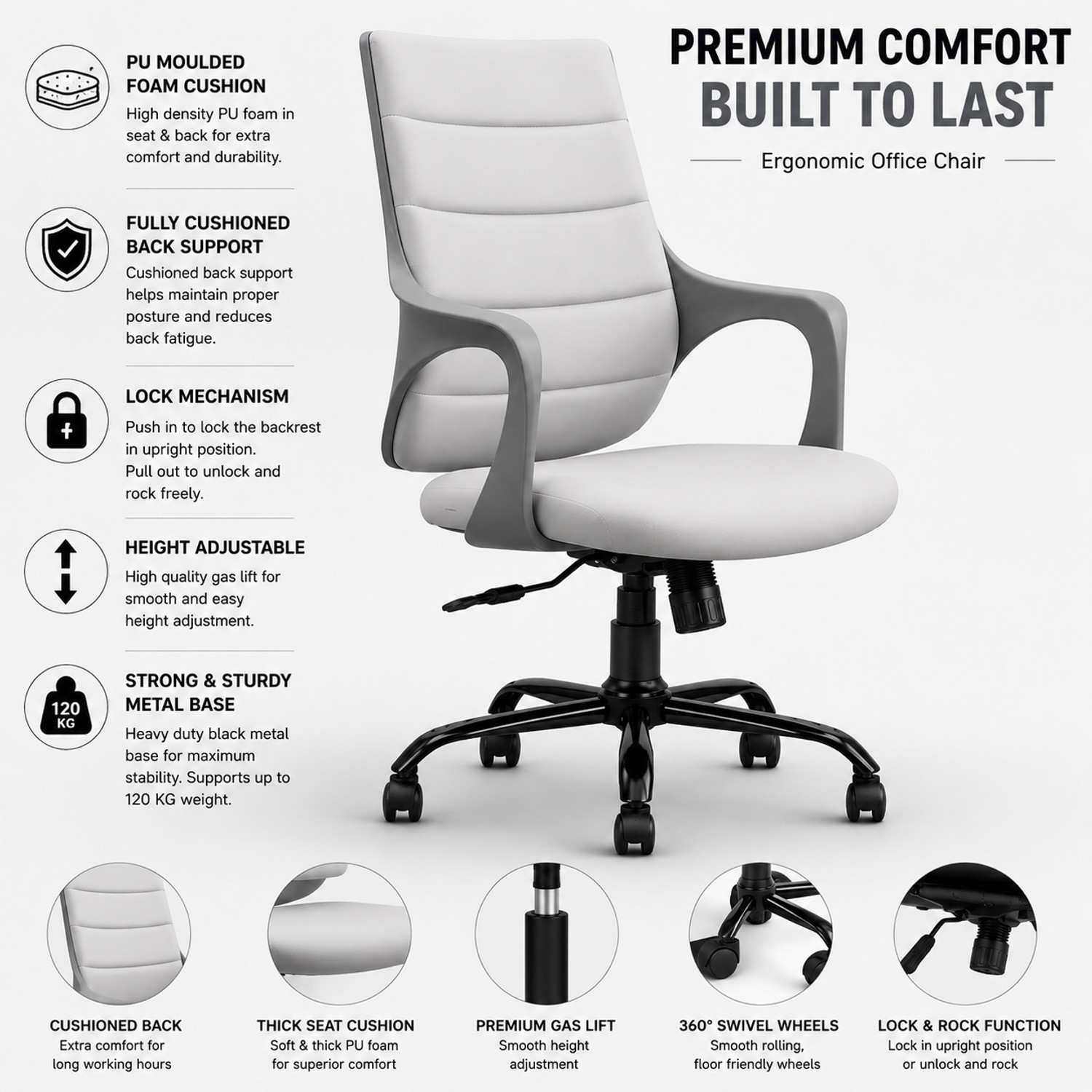Image of Aayra Royal Ultra Premium Ergonomic Mid Back Office Chair | Leatherette Office Executive Chair