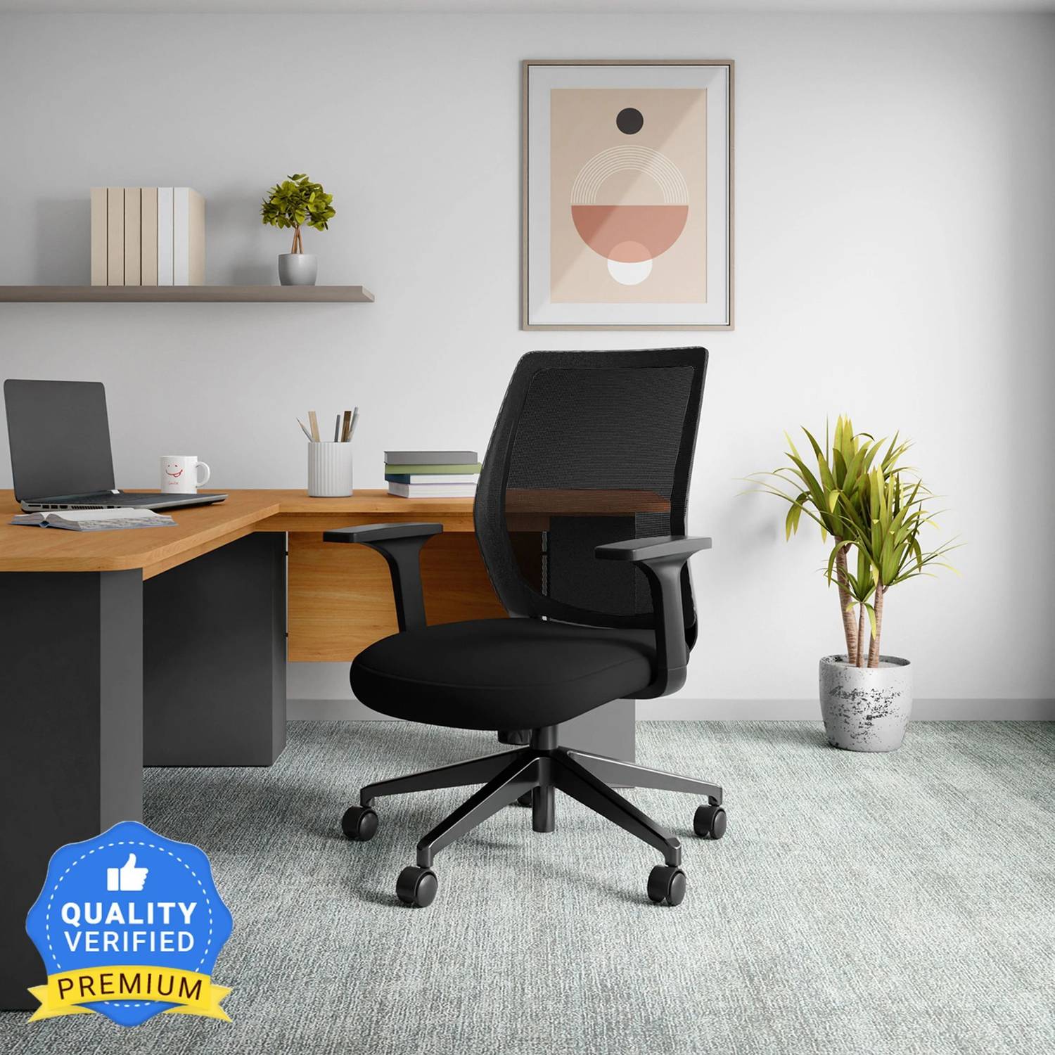 Interio by Godrej Curv Wide Back Fabric Office Arm Chair Black - Image 1