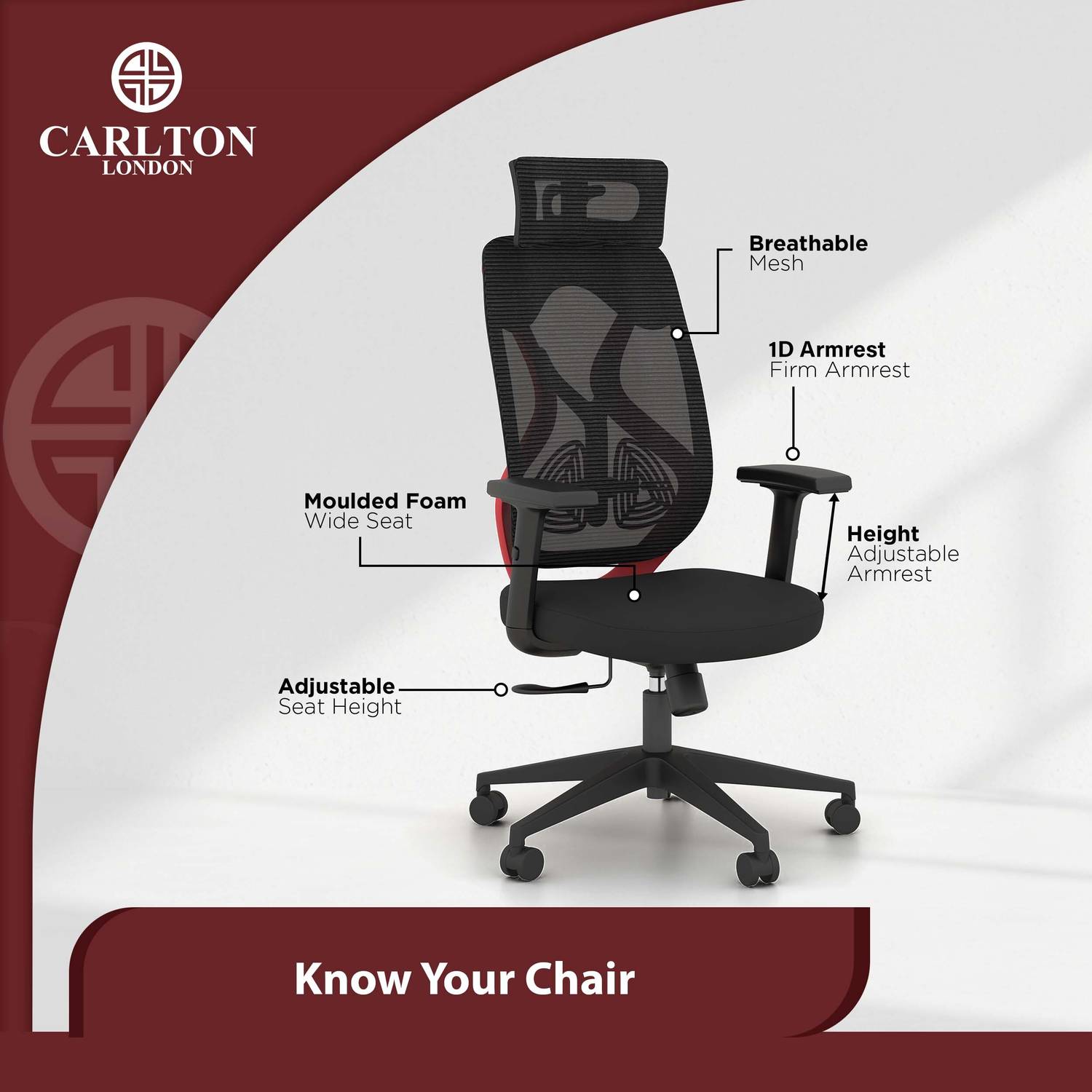 CARLTON Atlas Mesh Office Chair, Black - Image 3