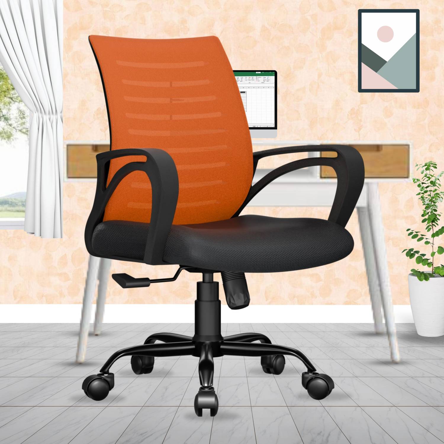 beaatho Verona Mid Back Sturdy Metal Base Nylon Mesh Revolving Mesh Office Executive Chair
