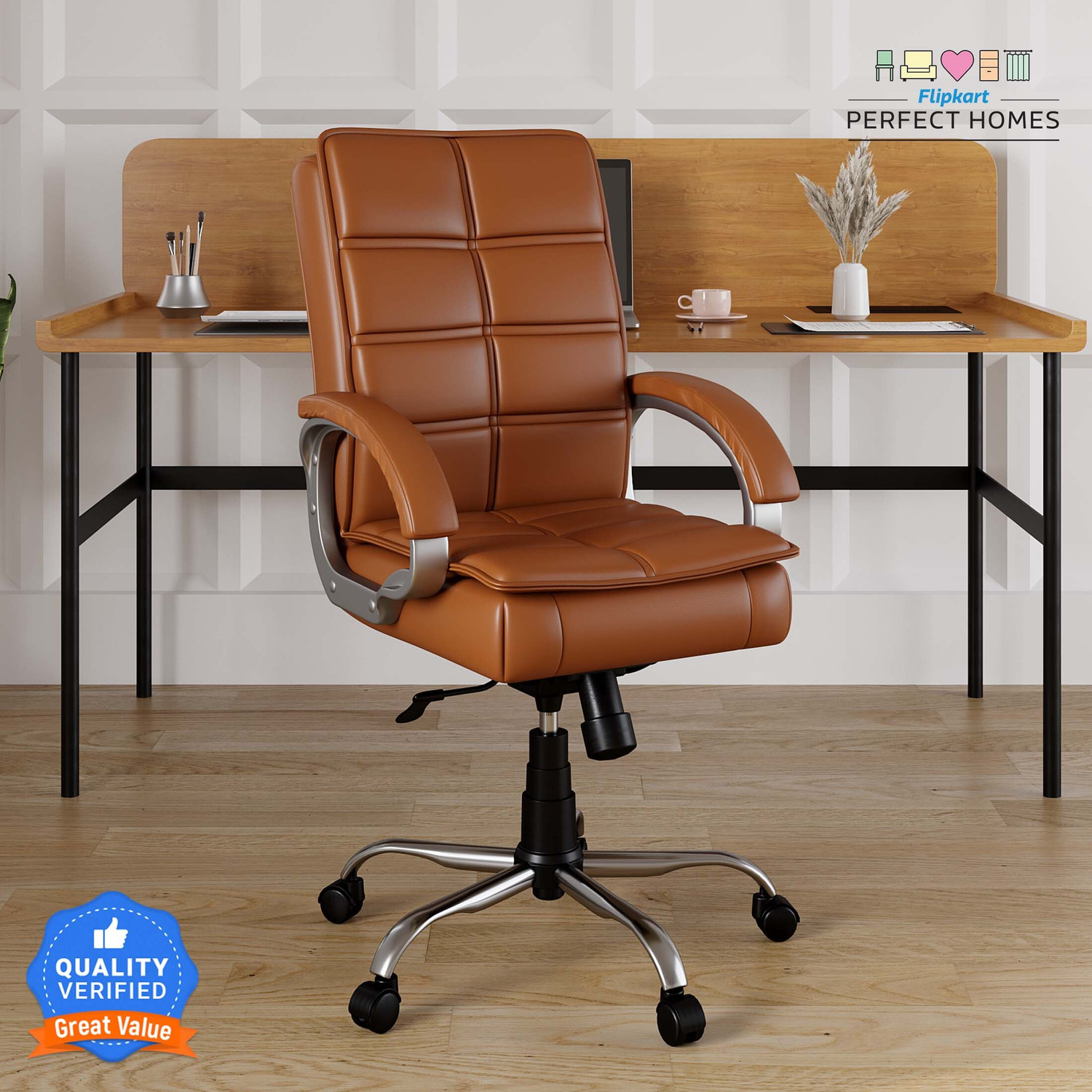 Image of Flipkart Perfect Homes LEO Tan Color Leatherette Office Executive Chair