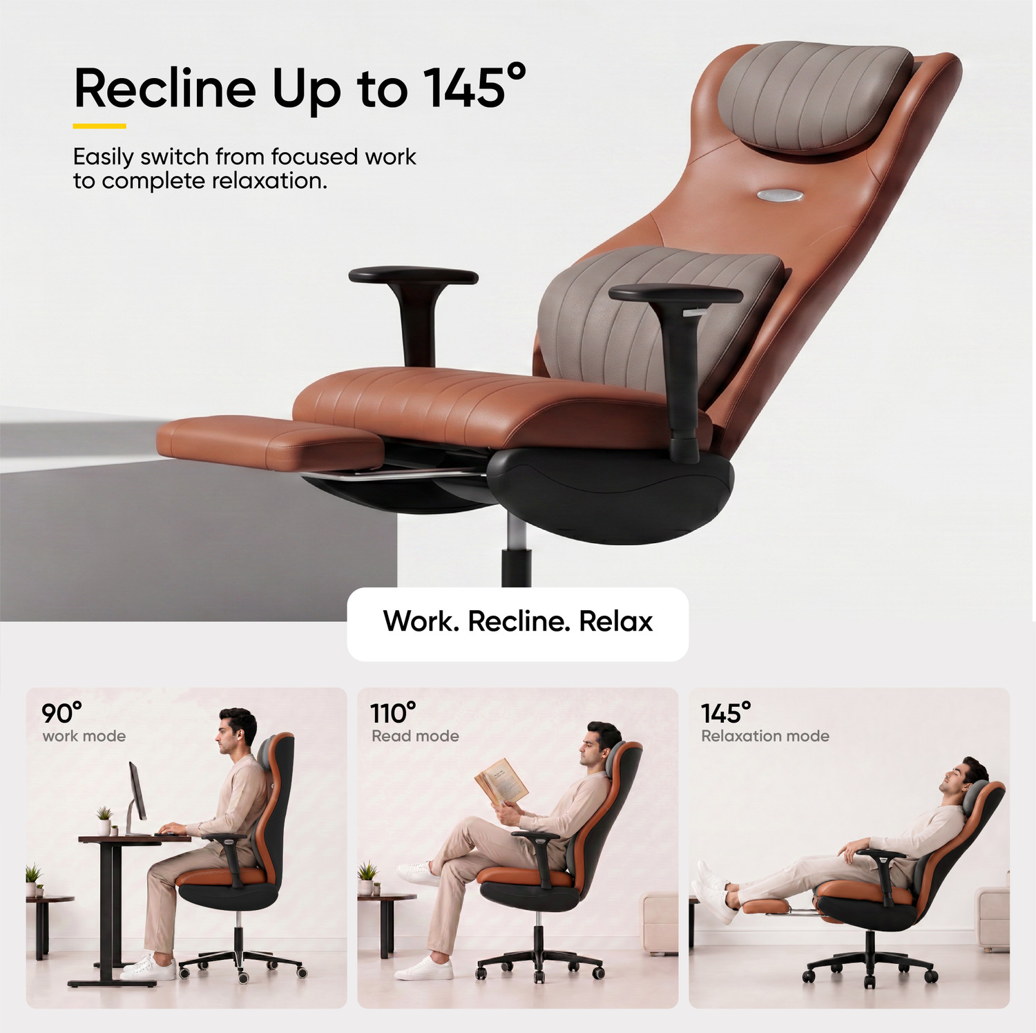 Image of Frido Premium ErgoLuxe Executive Office Chair | Lumbar Support | 3D Adjustable Armrest Leather Office Executive Chair