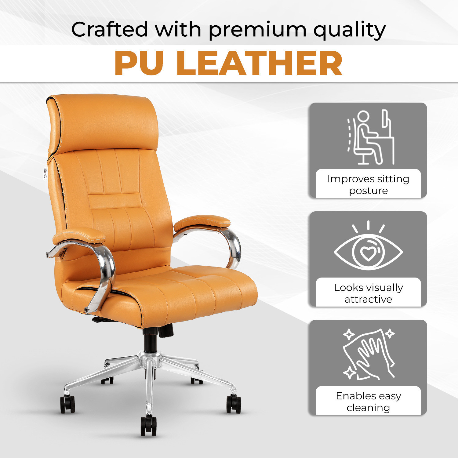 Image of IAFA Roxx High Back Ergonomic Boss Chair With Revolving Wheel Leatherette Office Executive Chair