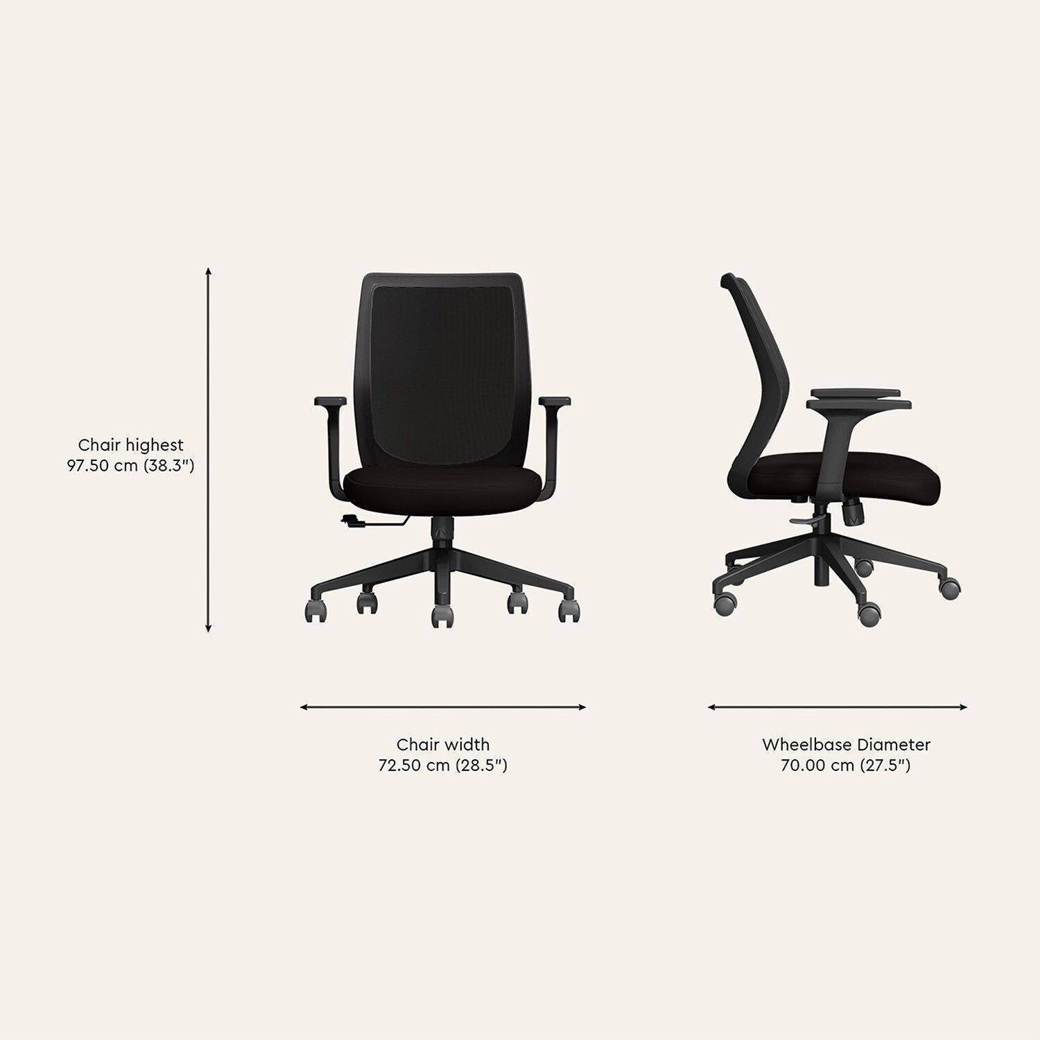 Interio by Godrej Curv Wide Back Fabric Office Arm Chair Black - Image 3