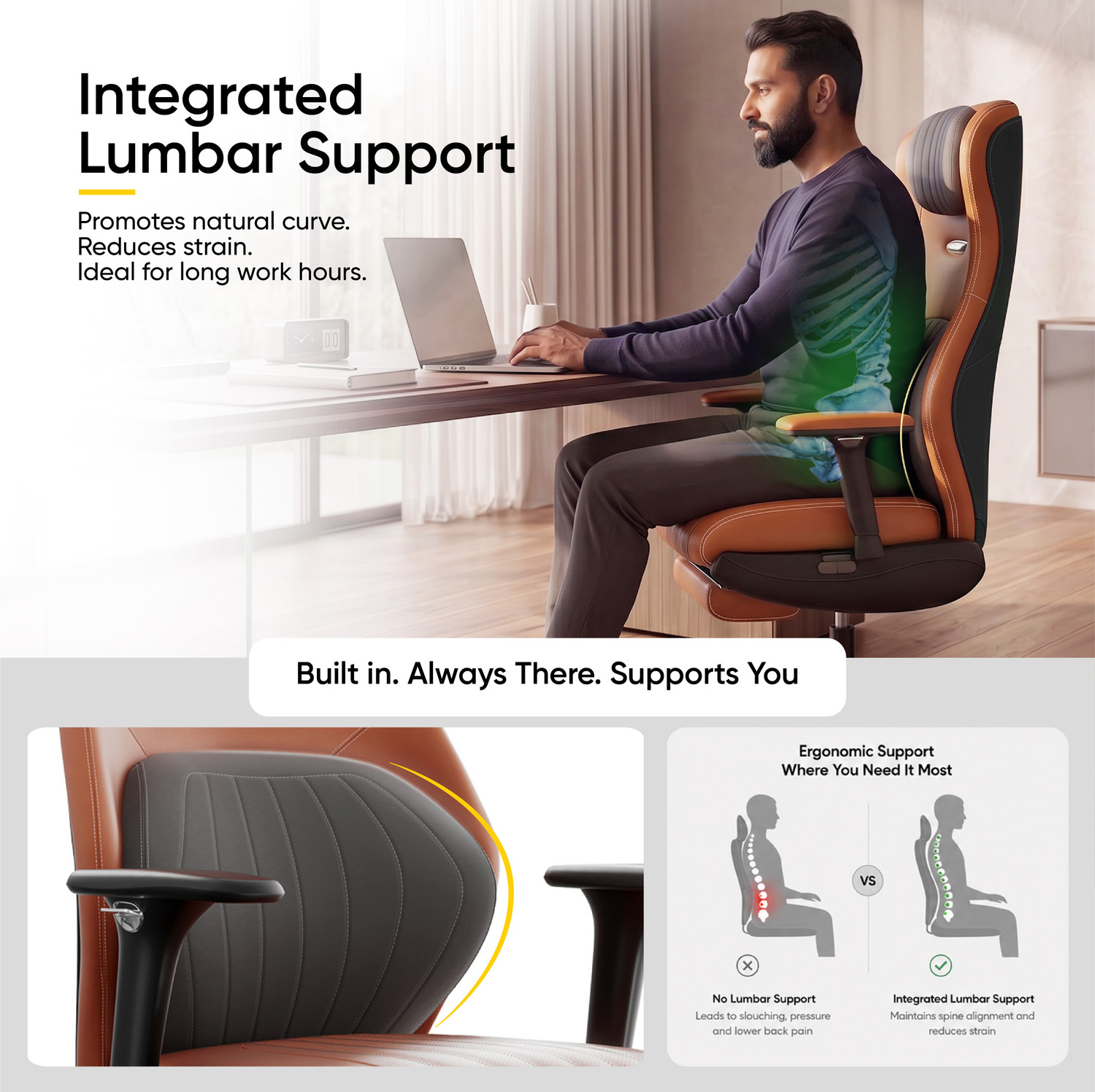 Image of Frido Premium ErgoLuxe Executive Office Chair | Lumbar Support | 3D Adjustable Armrest Leather Office Executive Chair