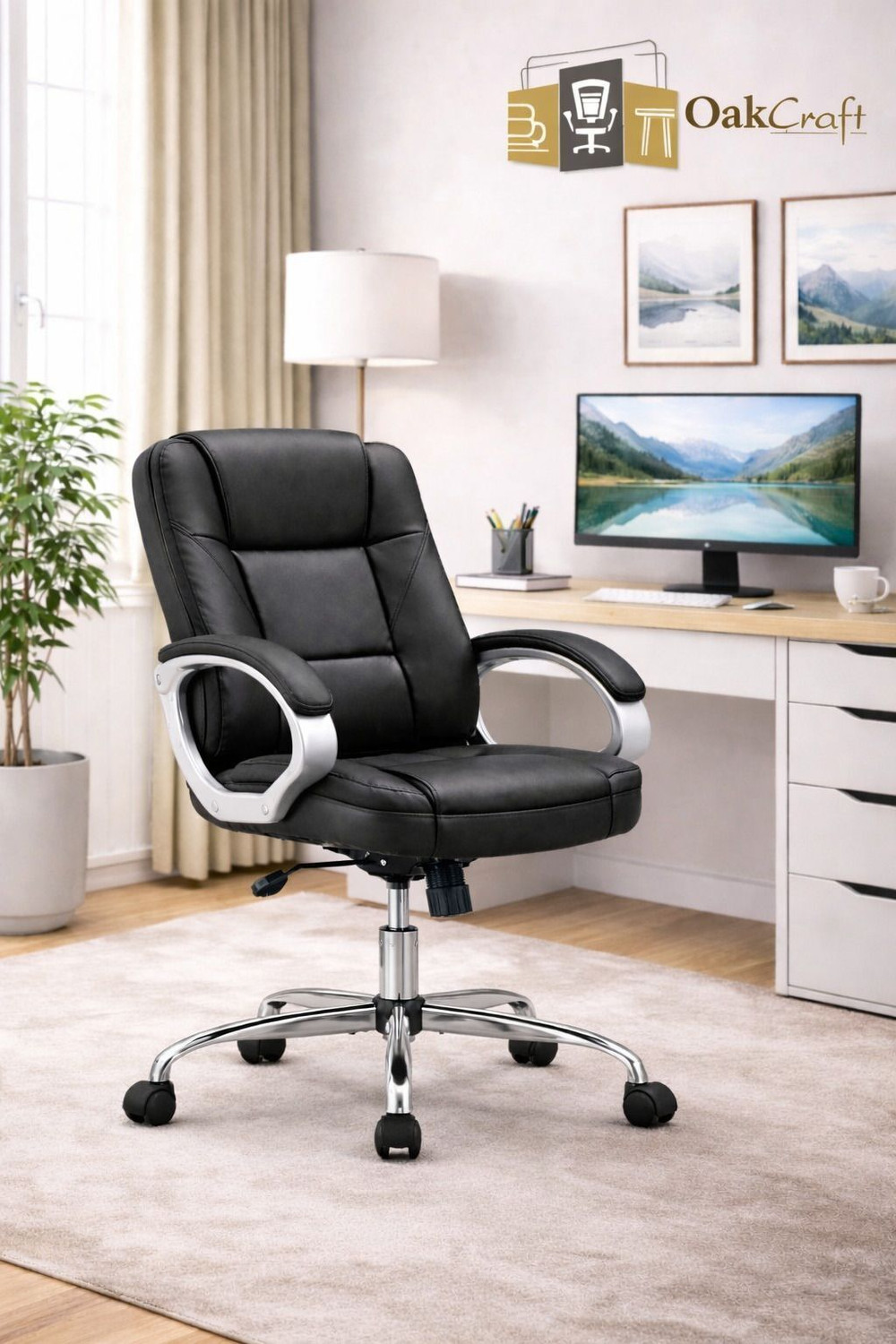 Image of Oakcraft Medium Back Revolving Leatherette Office Executive Chair