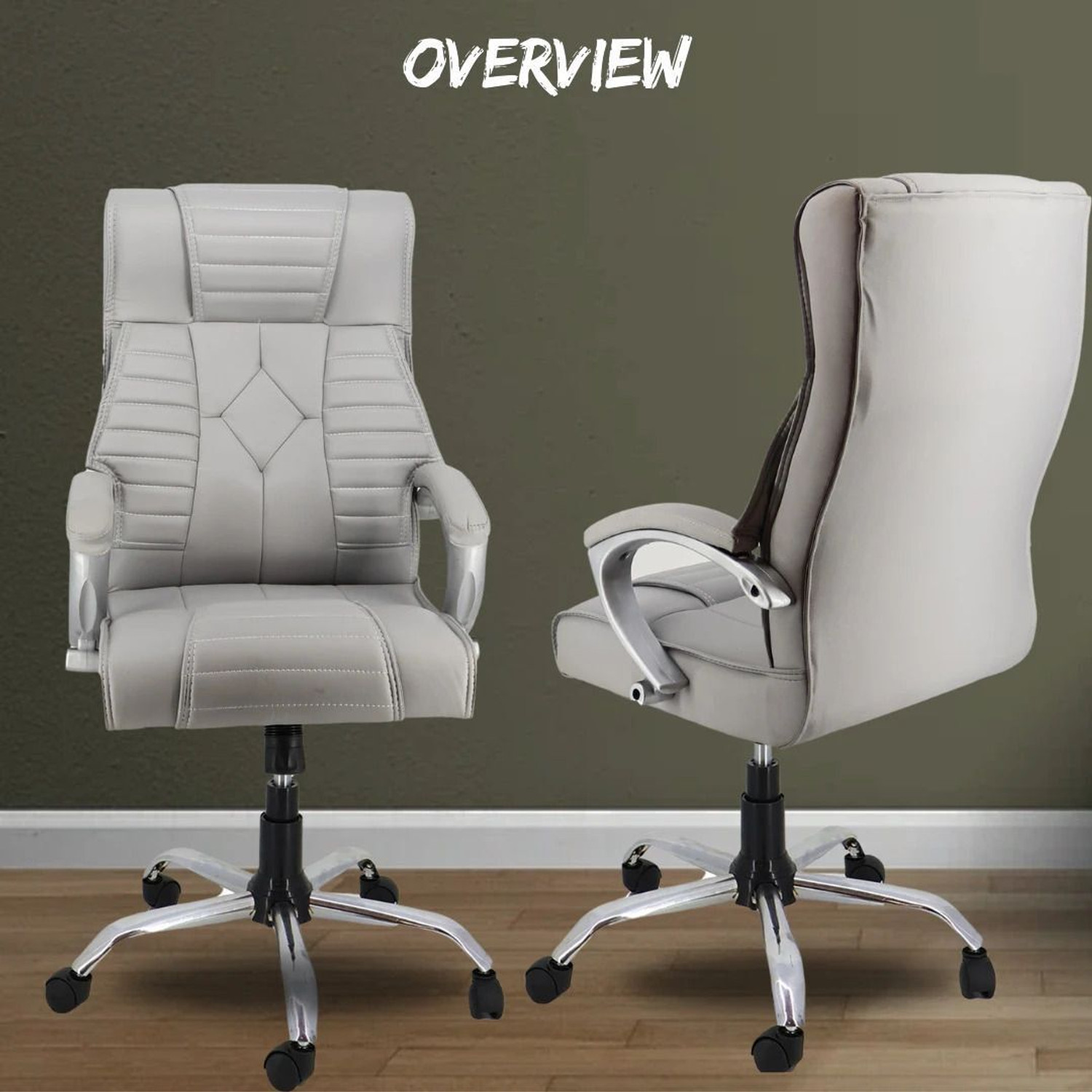 Image of Newturn Galaxy Premium Leather HIGH BACK Boss Revolving Leather Office Arm Chair