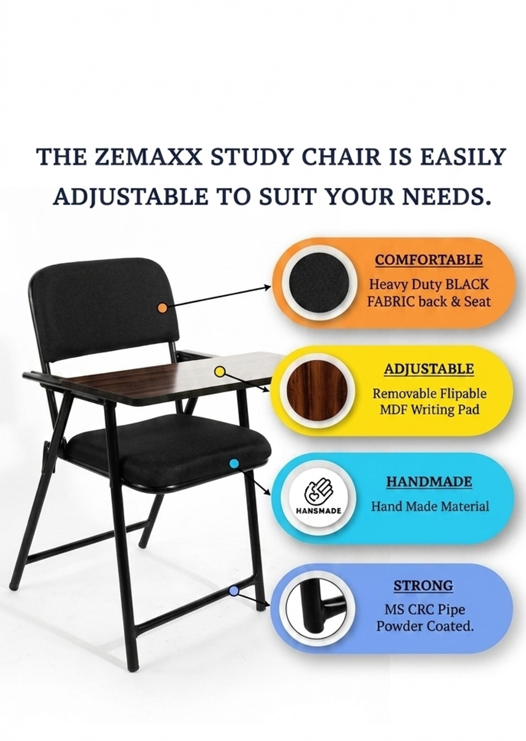 Image of ZEMAXX Folding study chair | chair with pad black Fabric Study Folding Chair