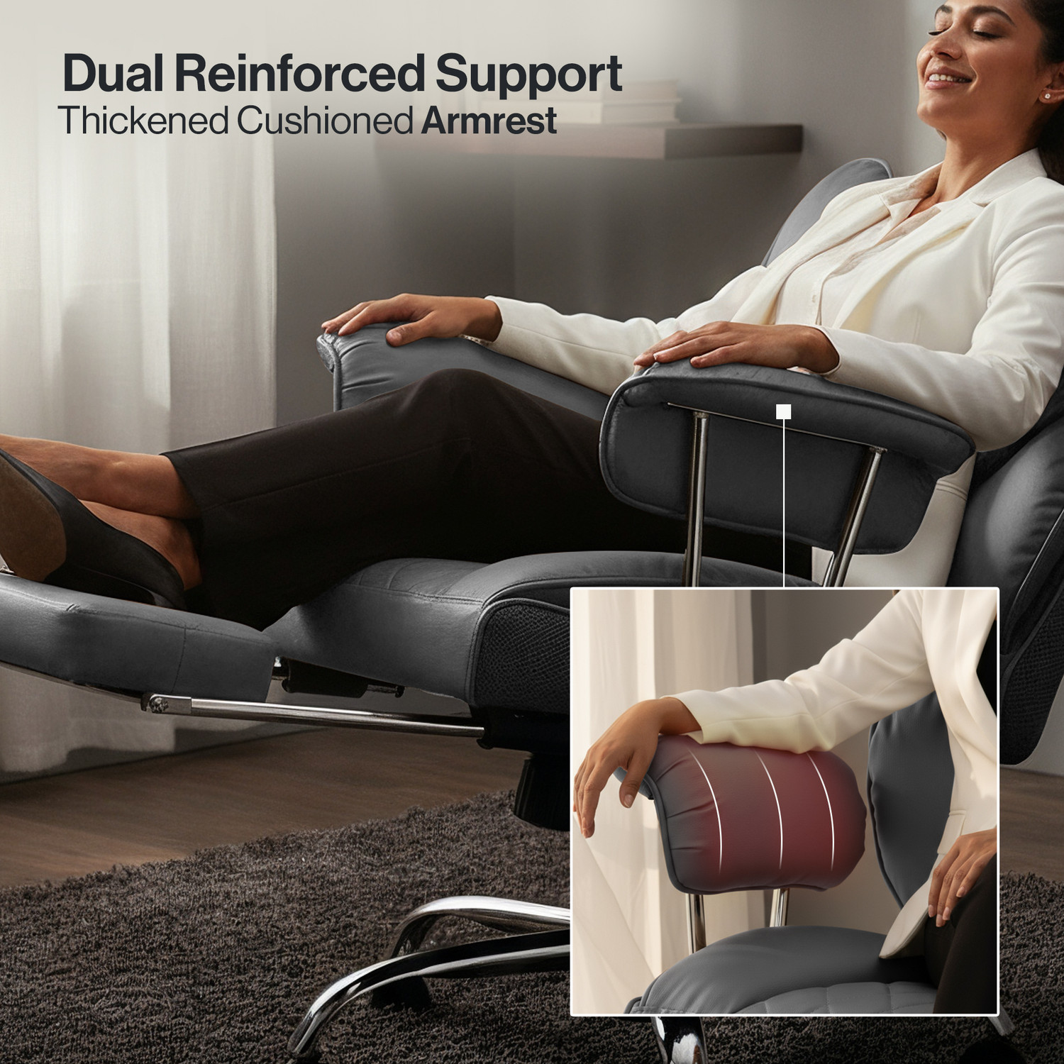 Image of Drogo Ergonomic High Back Computer Office Chair with 400LBS CushionSeat Armrest PU Leather Office Executive Chair
