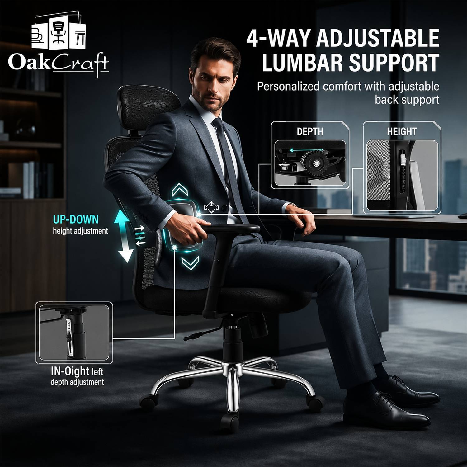 Oakcraft Matrix Ergonomic Height Adjustable Mesh Office Chair - Image 5