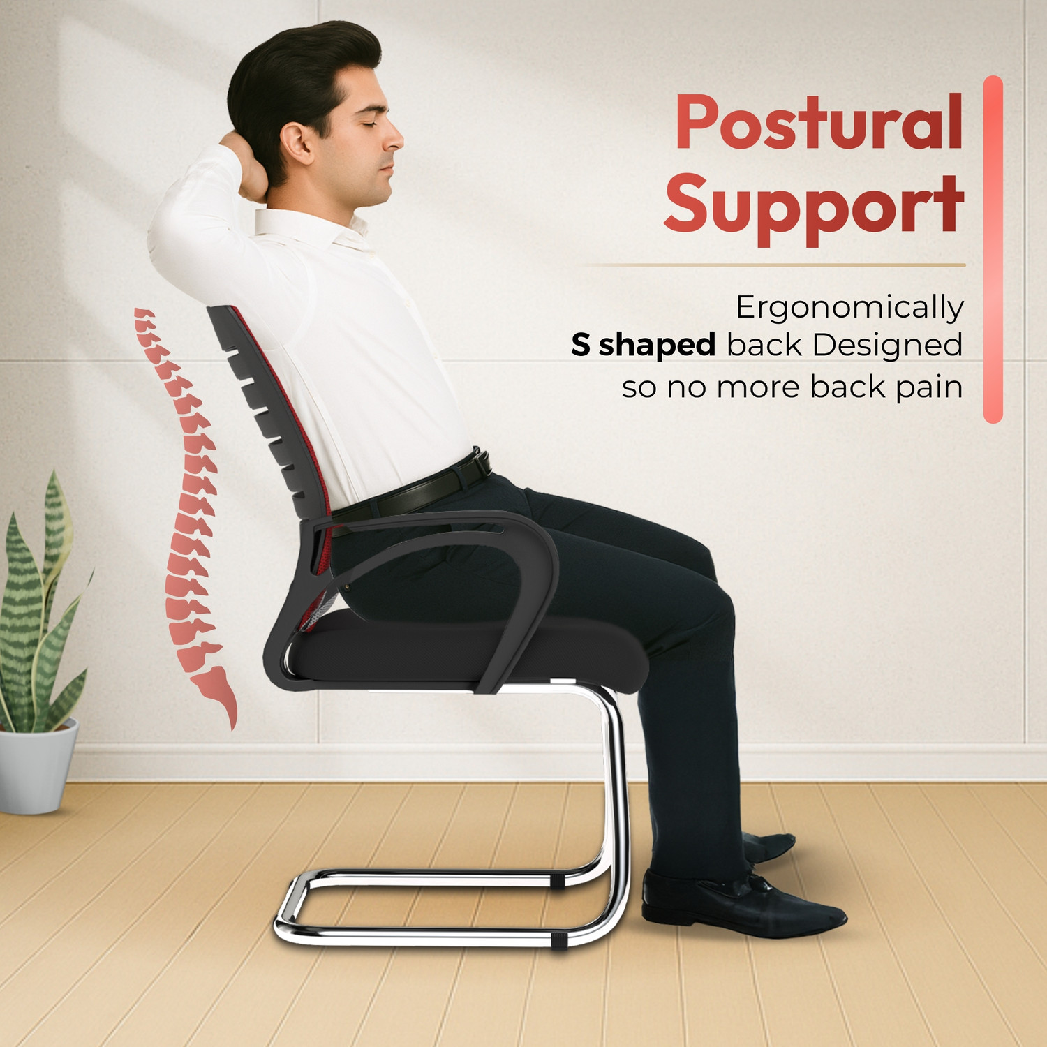 Image of Da URBAN Tulip Red Mesh Mid Back | Ergonomic | Heavy Duty Frame | Study Chair | Mesh Office Visitor Chair