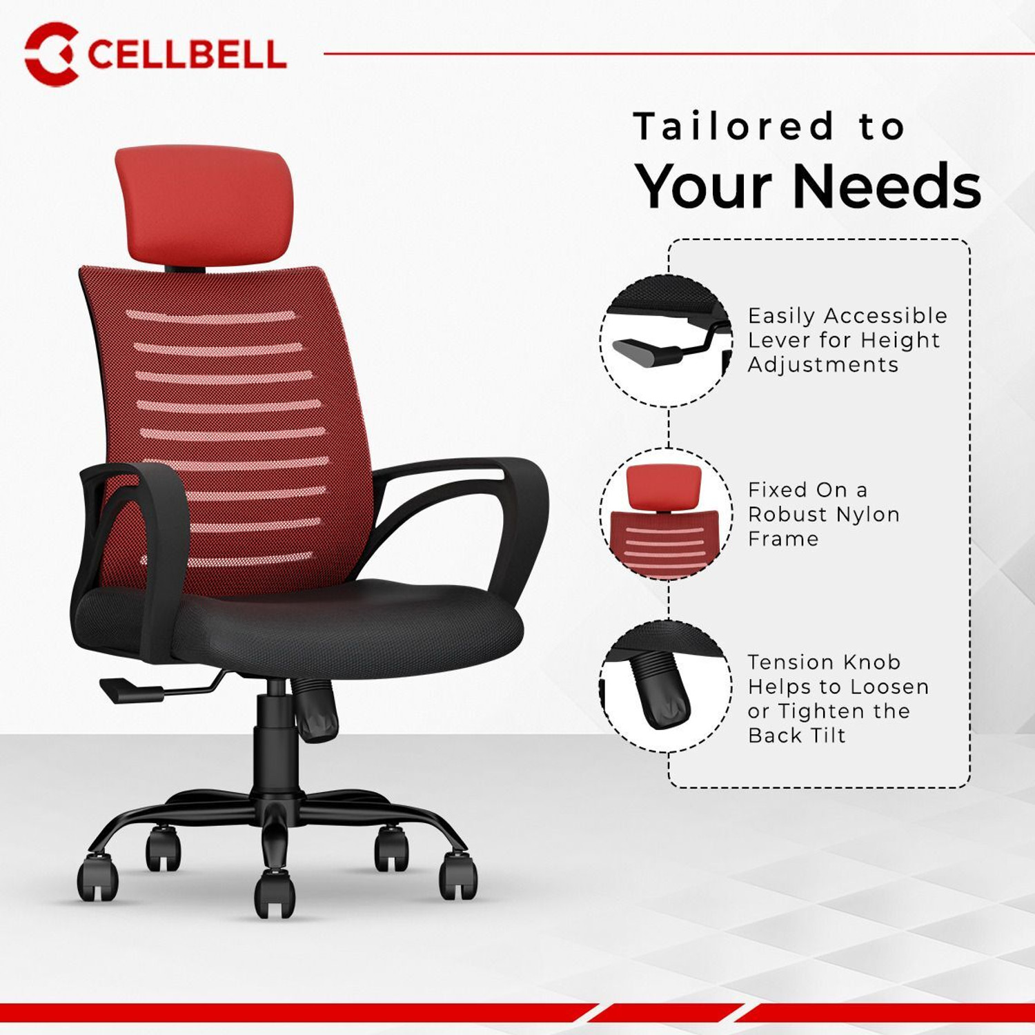 Image of CELLBELL Desire C104 High Back Fabric, Mesh Office Arm Chair