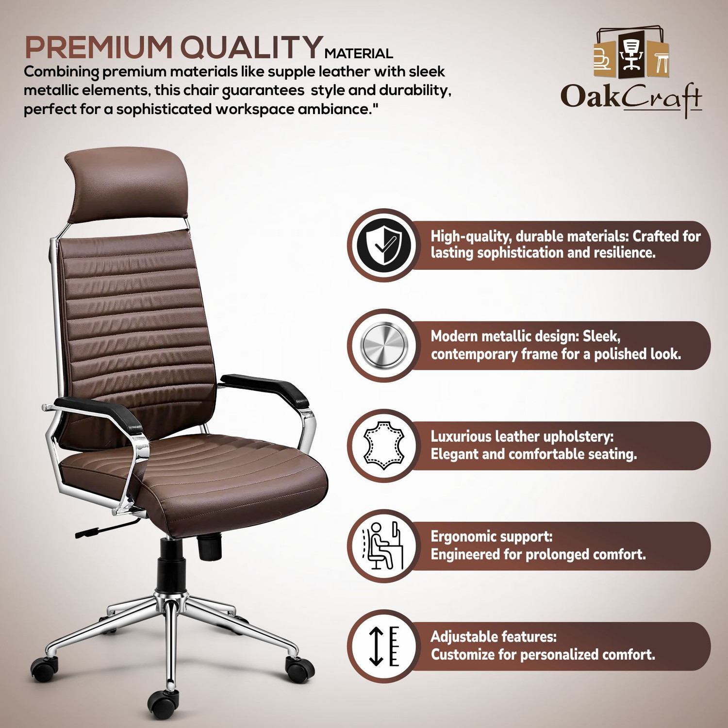 Image of Oakcraft Acier- Made with French Artistry, Unrivaled Ergonomics in the Prime Metal Sleek Leatherette Office Executive Chair