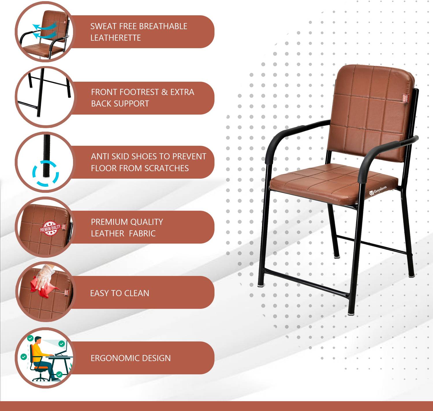 SOMRAJ Leatherette Office Arm Chair Brown Pack of 2 - Image 5